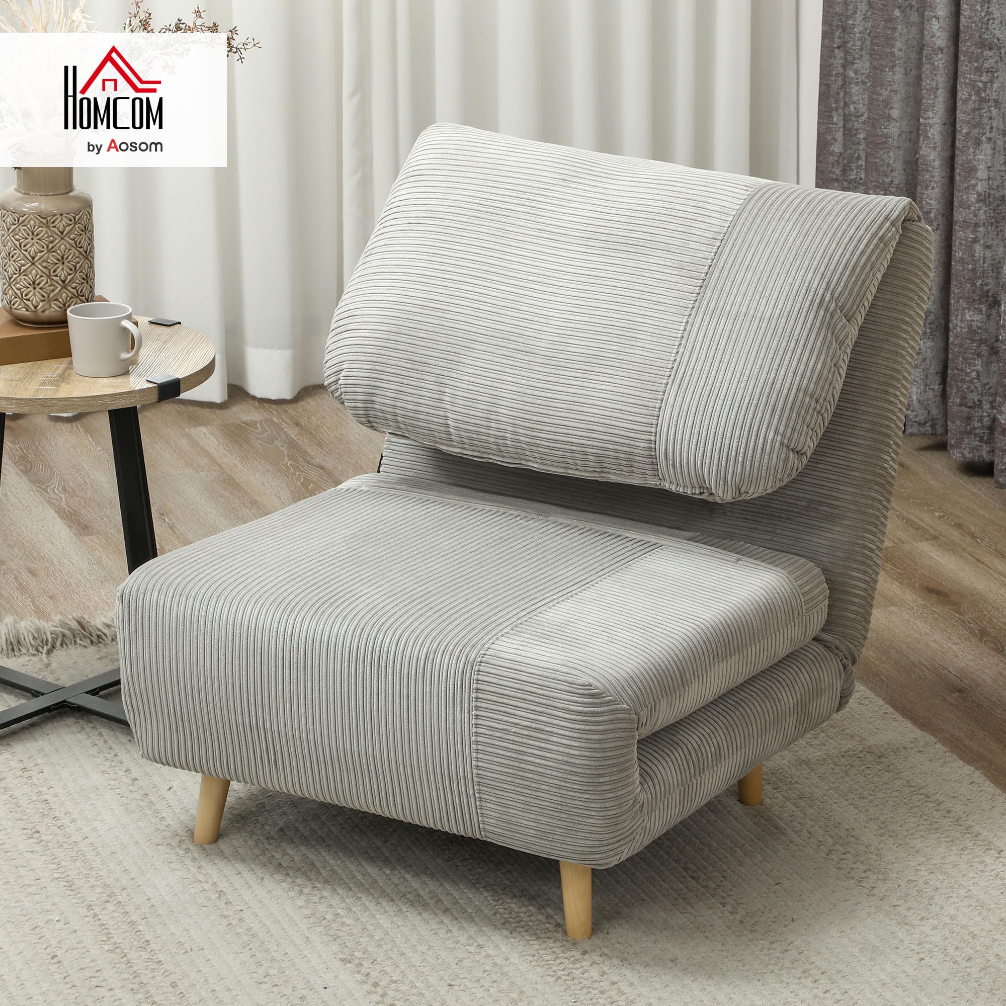 HOMCOM 2 in 1 Schlafsessel Klappbar Gästebett 82 x 87 x 89 cm Grau | Schlafsofa mit Bettfunktion, Verstellbarer Rückenlehne, Relaxsessel in Cordoptik, Klappsessel, bis 200kg