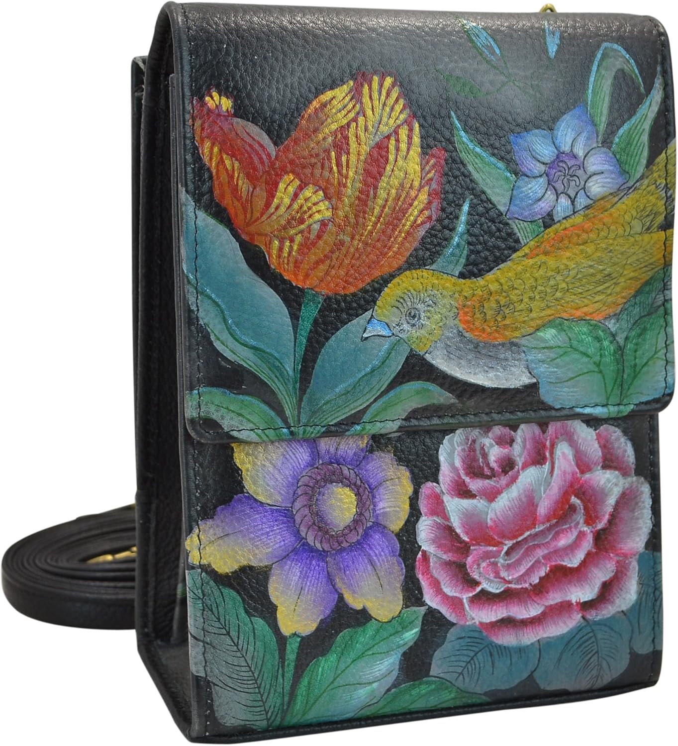 Anuschka womens Anuschka Hand Painted Women's Genuine Leather Organizer - Vintage Bouqu Triple Compartment Accordion Style Sling Crossbody, Vintage Bouquet, One Size US