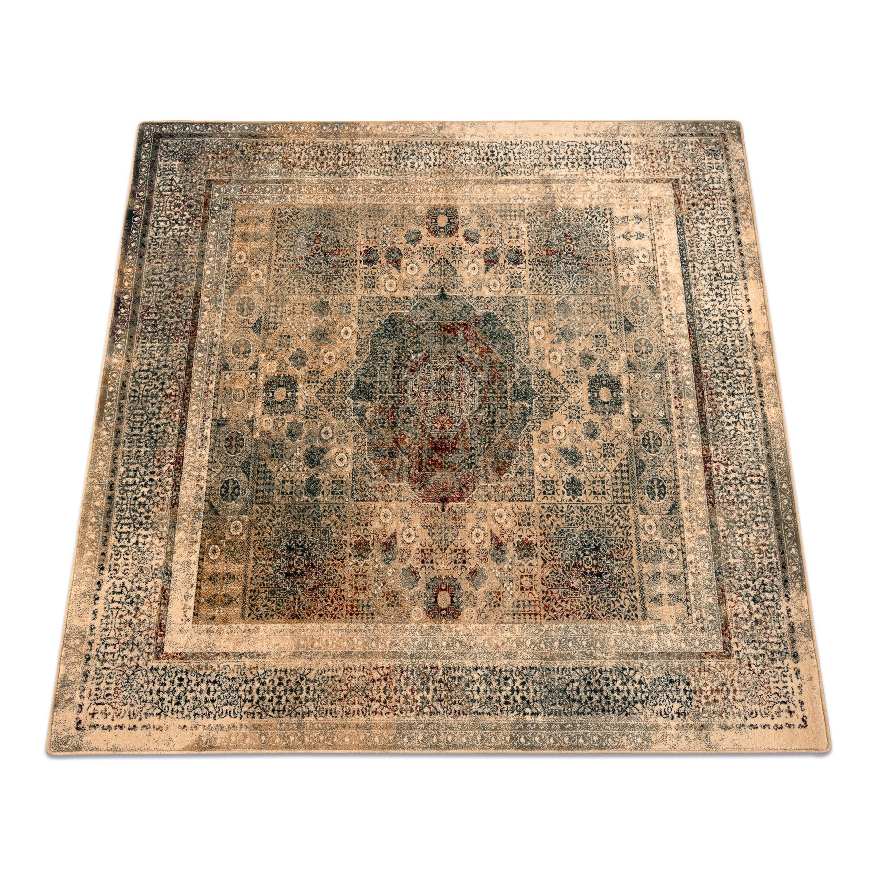 Tapis en laine pour salon chambre 200x200 traditionnel vintage crème