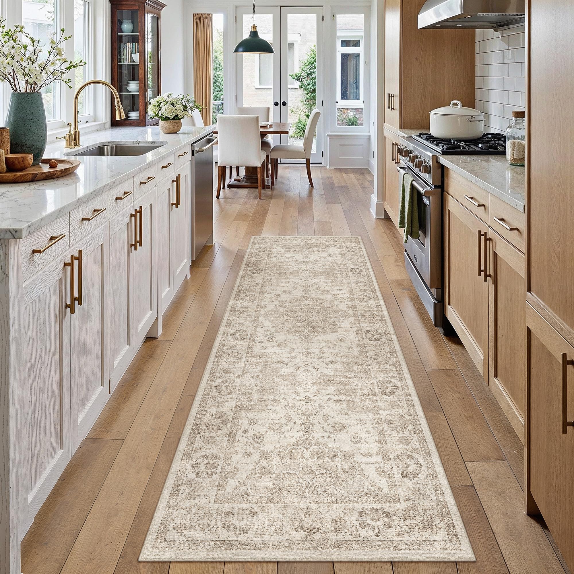PureCozy Runner Rugs for Hallway 60x240cm Long Vintage Area Cream Rug Washable Non Slip Oriental Medallion Printed Beige Carpet for Lounge Bedroom Kitchen Bedside Office Corridor Porch Indoor Deocor — image 1