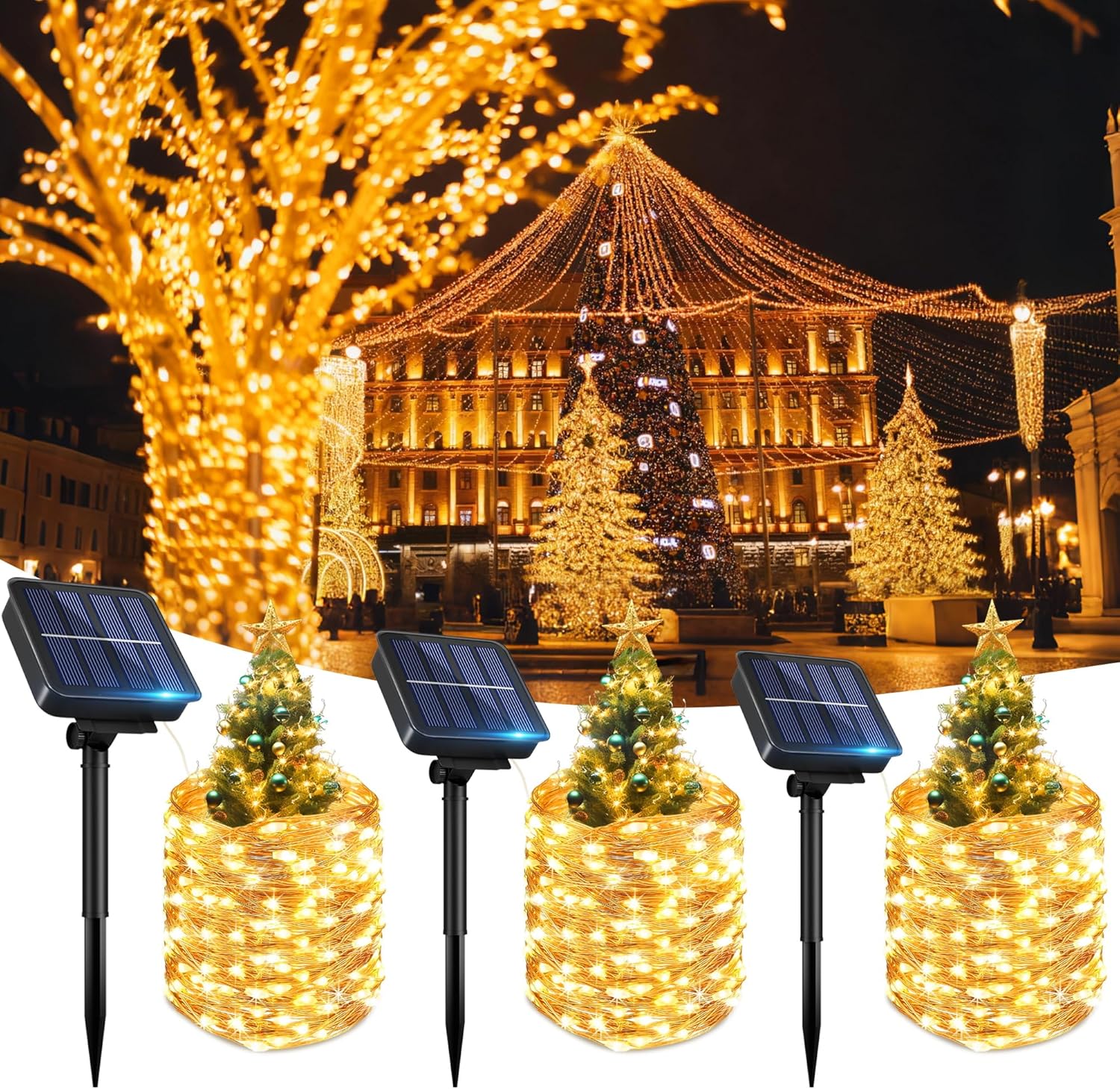 OHLUX 3 Pack Solar Christmas Lights, 300 LED Outdoor String Lights with 8 Modes & Dusk to Dawn, Waterproof Fairy Lights for Patio, Garden, Tree, Holiday Christmas Decor (Warm White) OHLUX 3 Pack Solar Christmas Lights, 300 LED Outdoor String Lights with 8 Modes & Dusk to Dawn, Waterproof Fairy Lights for Patio, Garden, Tree, Holiday Christmas Decor (Warm White)