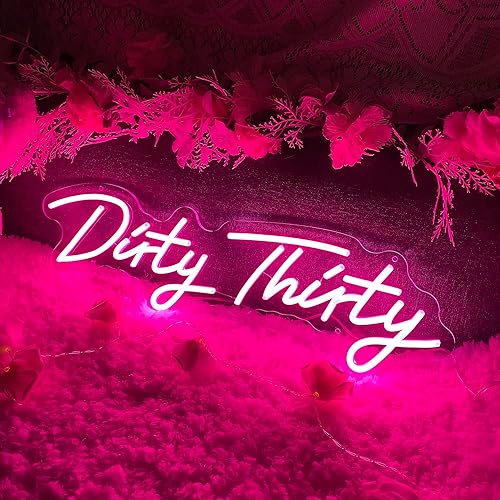Miniatura 8 de ZPLNOSIN Dirty Thirty - Letrero de neón para decoración de pared, letrero con luz LED para decoración de fiesta de cumpleaños, letrero de luz de