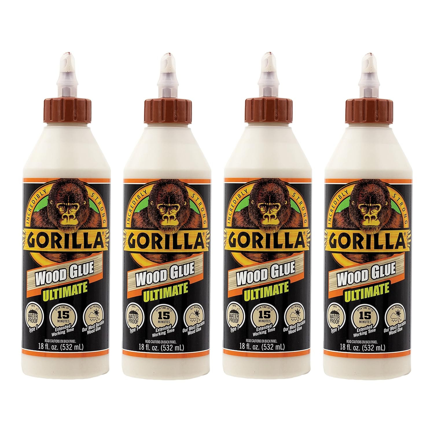 Gorilla Ultimate Waterproof Wood Glue, 18 Ounce, Natural Wood Color, (Pack of 1) - - 