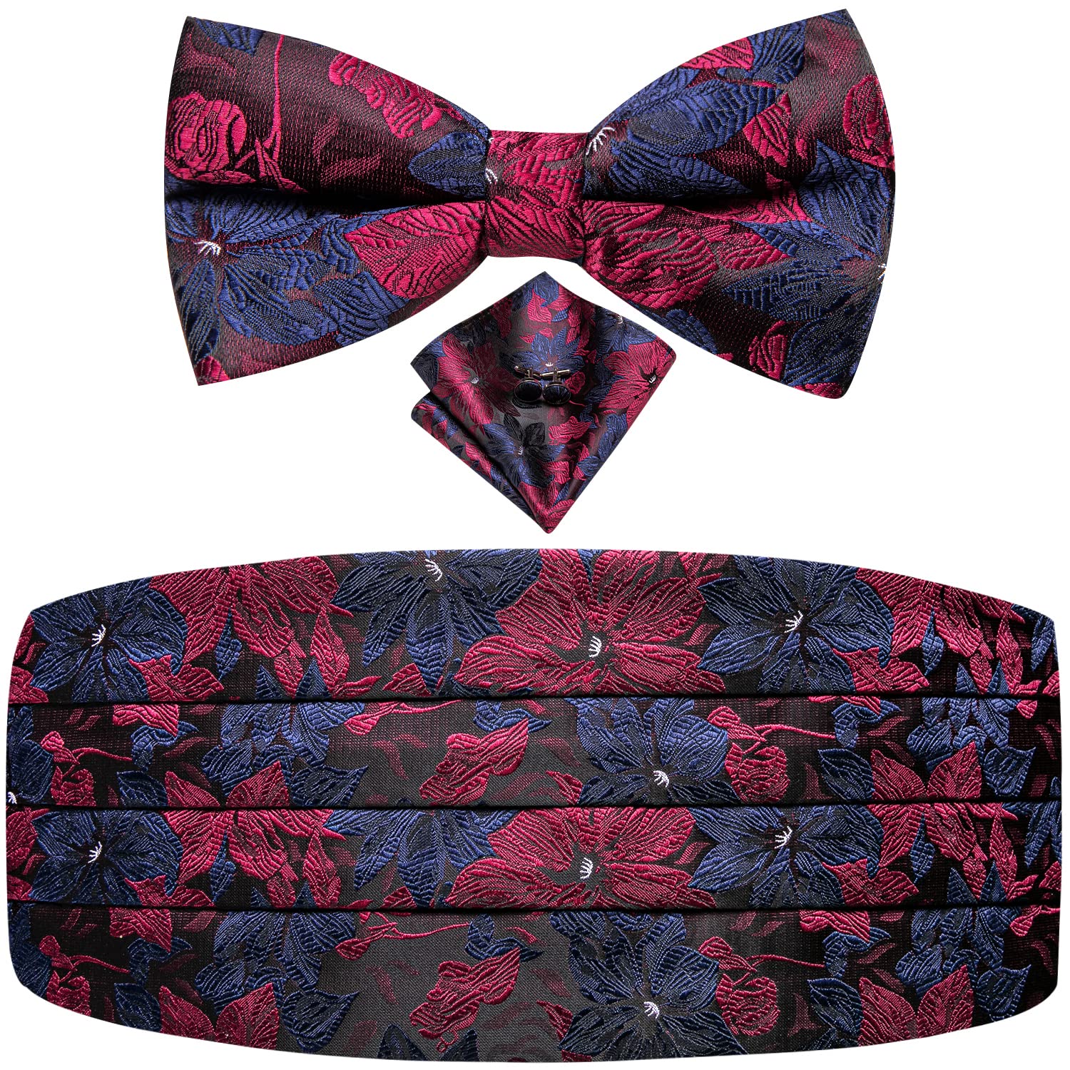 DubulleMens Bow Tie Set Bowtie Hankies Cufflinks Fashion Plaid Multicoloured Silk Bowtie
