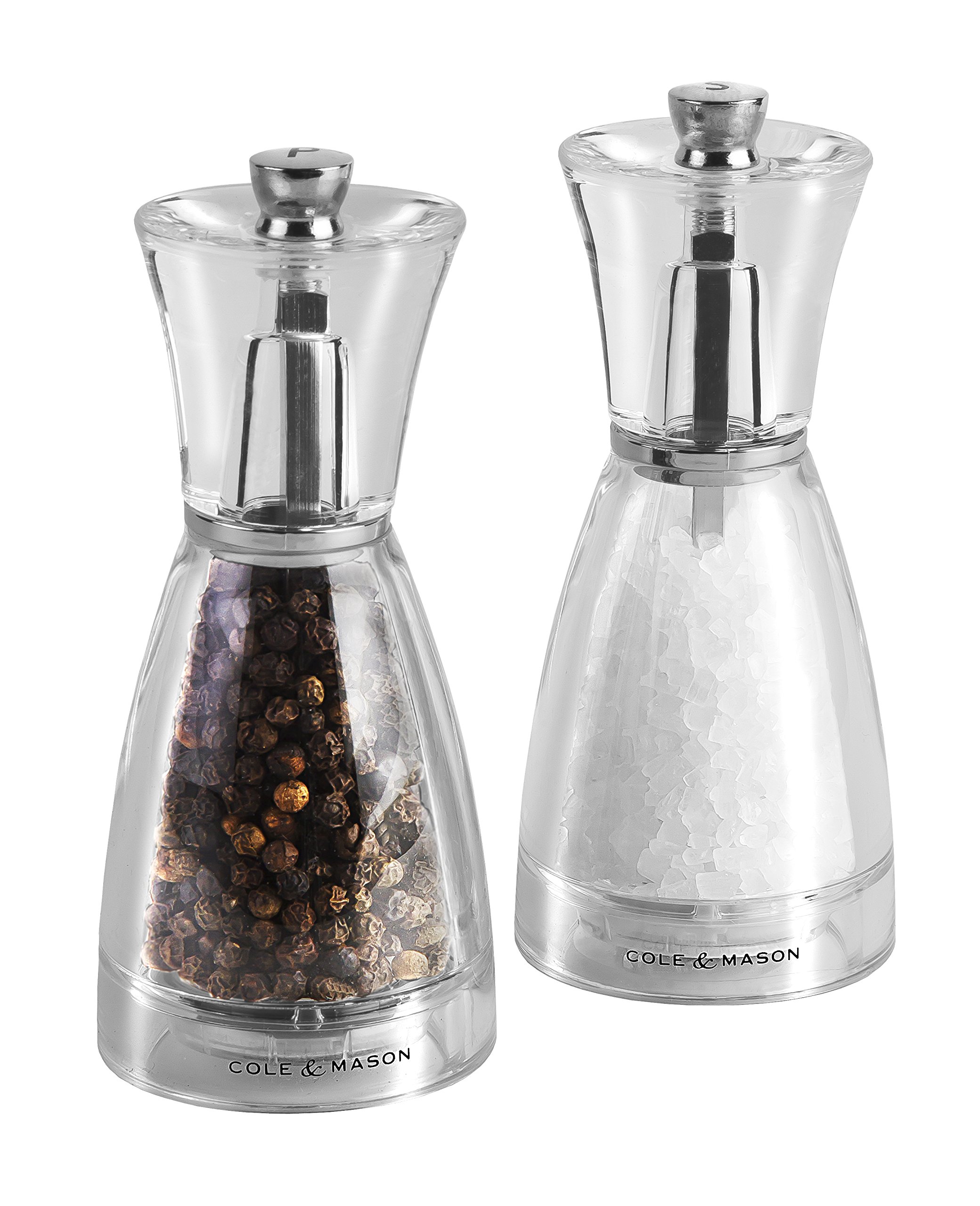 Cole & Mason Pina Clear Salt Mill, Adjustable Grind Precision+, Acrylic, 125 mm, Single, Includes 1 x Salt Grinder