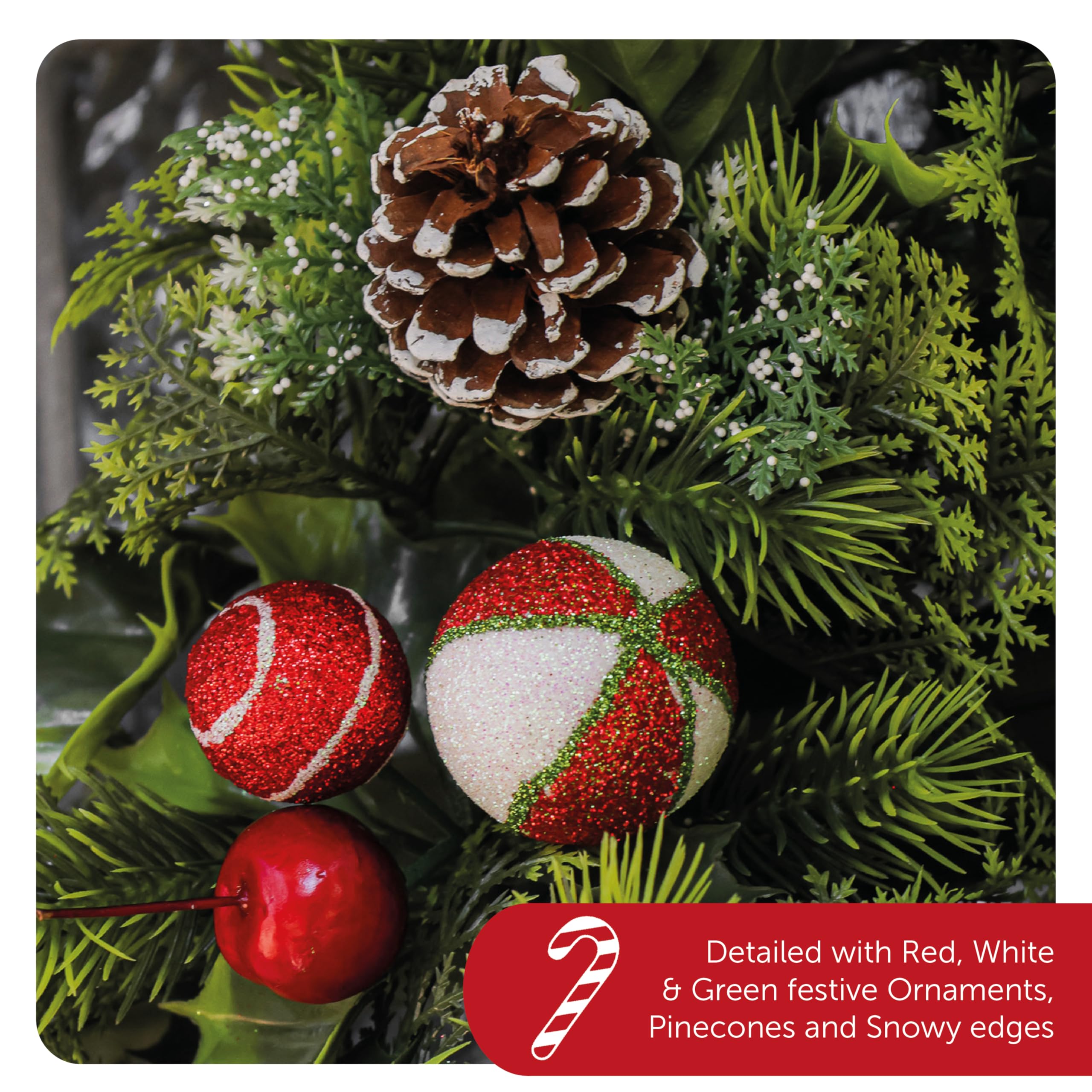 Couronne de Noël – Couronne verte artificielle de 30,5 cm et 45,7 cm avec fleurs de poinsettia, pommes de pin et baies – Décoration festive pour porte d'entrée et maison pour intérieur/extérieur
