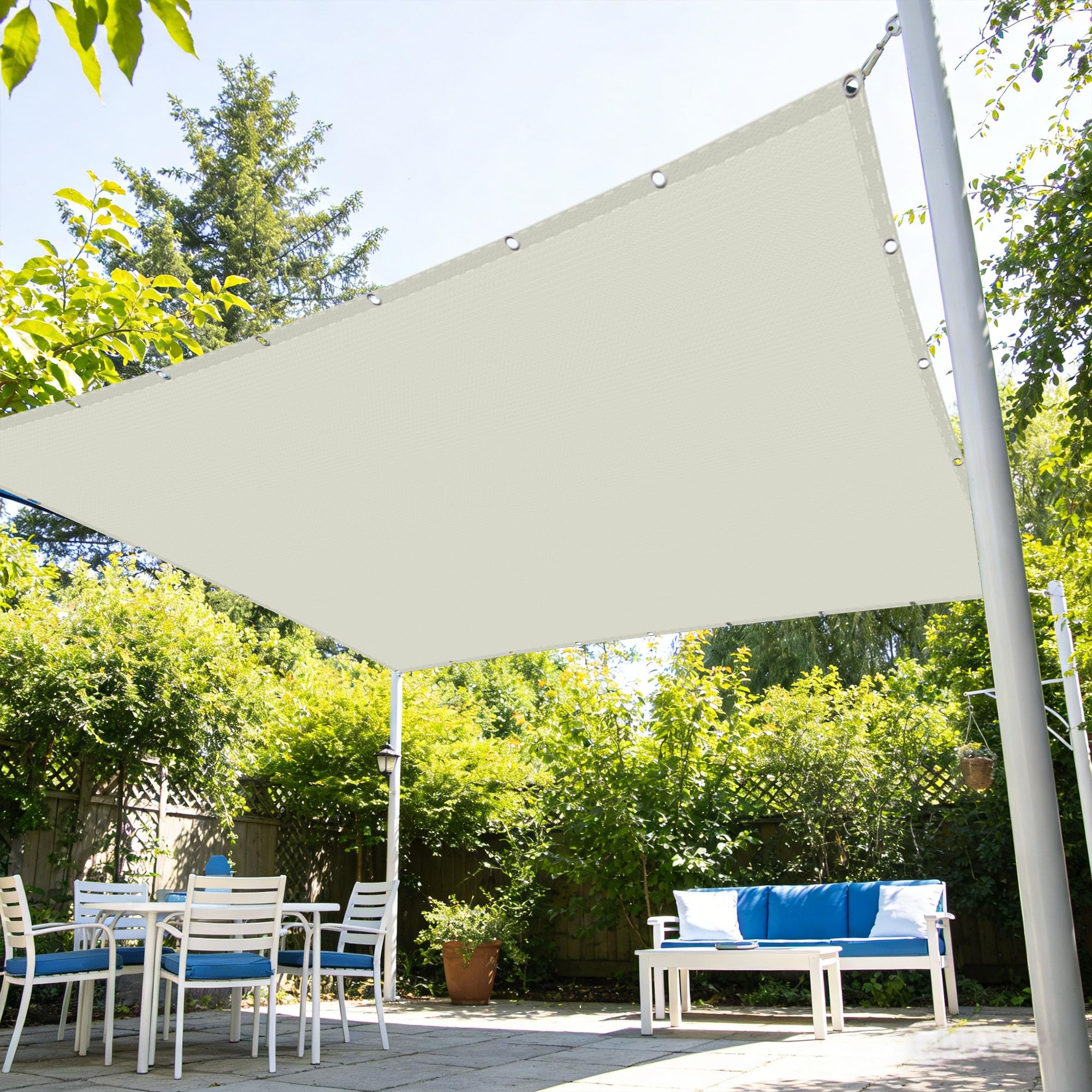 Square Sun Sail 360 x 500 cm UV Block Sun Shade Sail for Garden Breathable for Backyard Deck Terrace Patio Swimming Pool Camping, off white