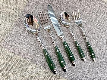 40PCS Cutlery Green Silverware Set for 8 Christmas Essentials Durable 18/10 Stainless Steel Utensils Set Flatware Sets Utensil Sets Mirror Polished Classical Retro Steak Tableware Spoon Fork Knife