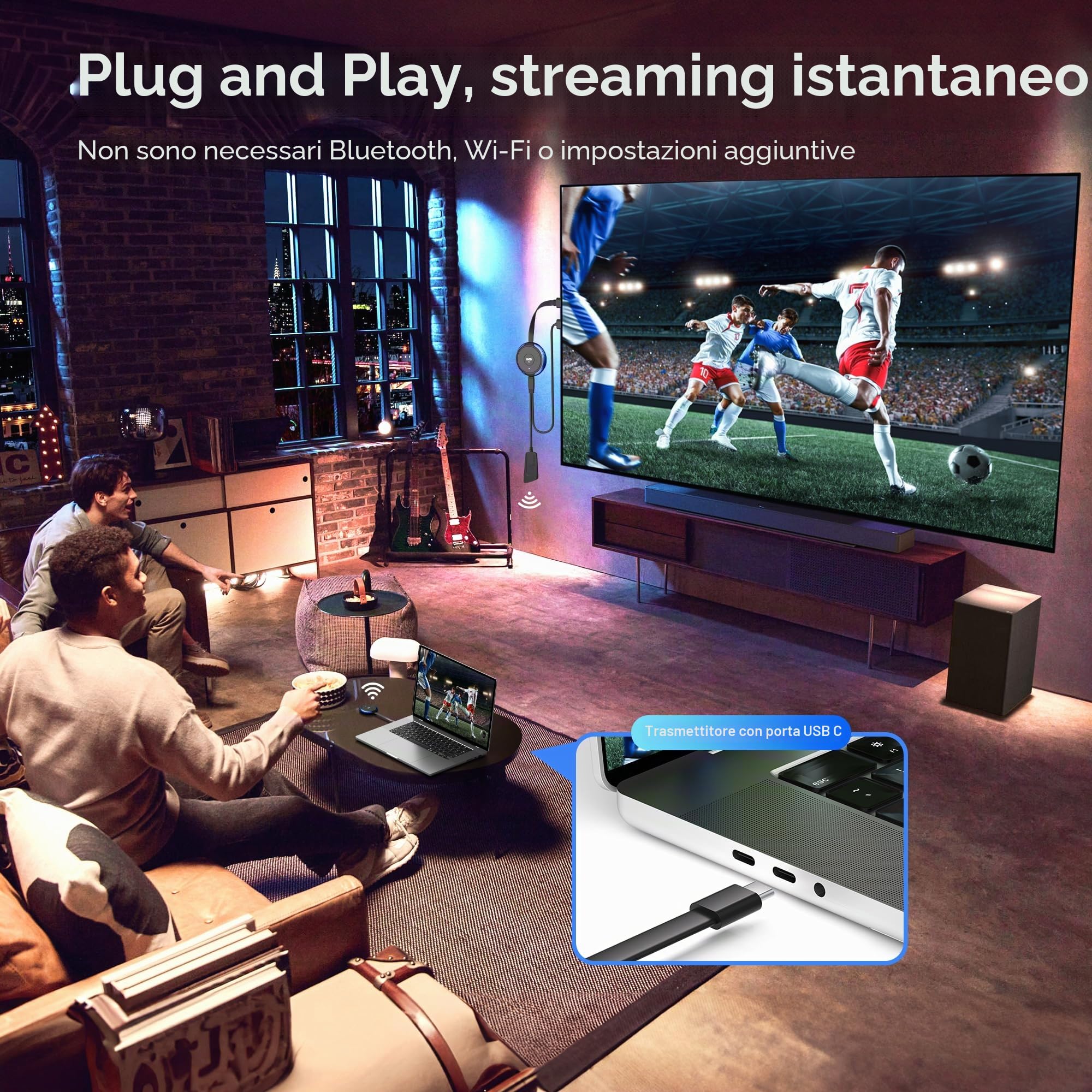 Trasmettitore USB C Wireless e Ricevitore HDMI, Adattatore Display AIMIBO 5G HDMI per Streaming Video da MacBook, iPad, iPhone 15/16, Camera a HDTV, Monitor, Nessuna app/Bluetooth Necessaria