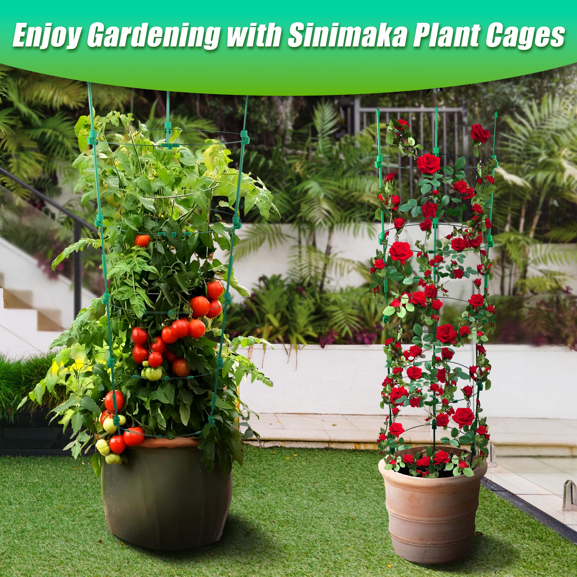Sinimaka Gabbia per pomodori da giardino, confezione da 6 gabbie di supporto per piante di pomodoro, altezza regolabile da 130 cm, traliccio da giardino per verdure, piante rampicanti, pantaloni di