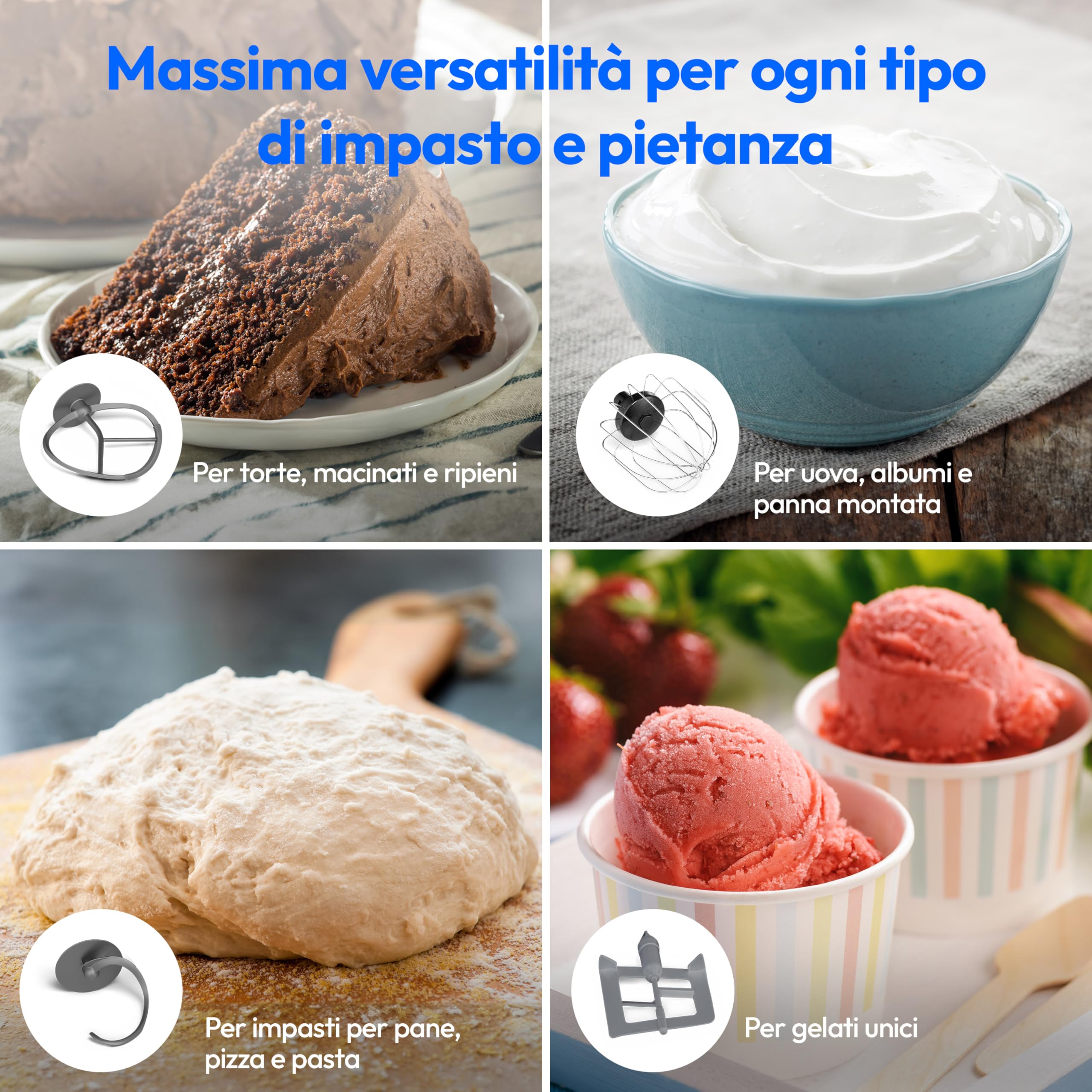 MEDION Robot da cucina (1.200 watt, 8 impostazioni, miscelare impastare mescolare, display digitale, ciotola in acciaio inox da 5 litri, ciotola per la preparazione del gelato, MD18420) nero