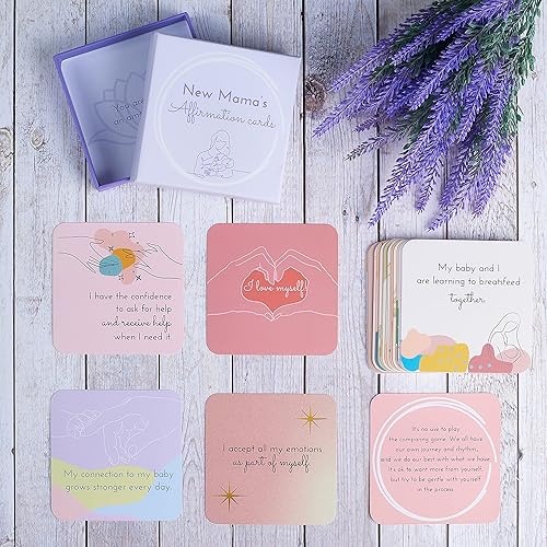 Miniatura 3 de Ariond 31 tarjetas de afirmación para mamá para cuidado personal posparto o posparto con mensajes de empoderamiento en el verso de cada tarjeta.