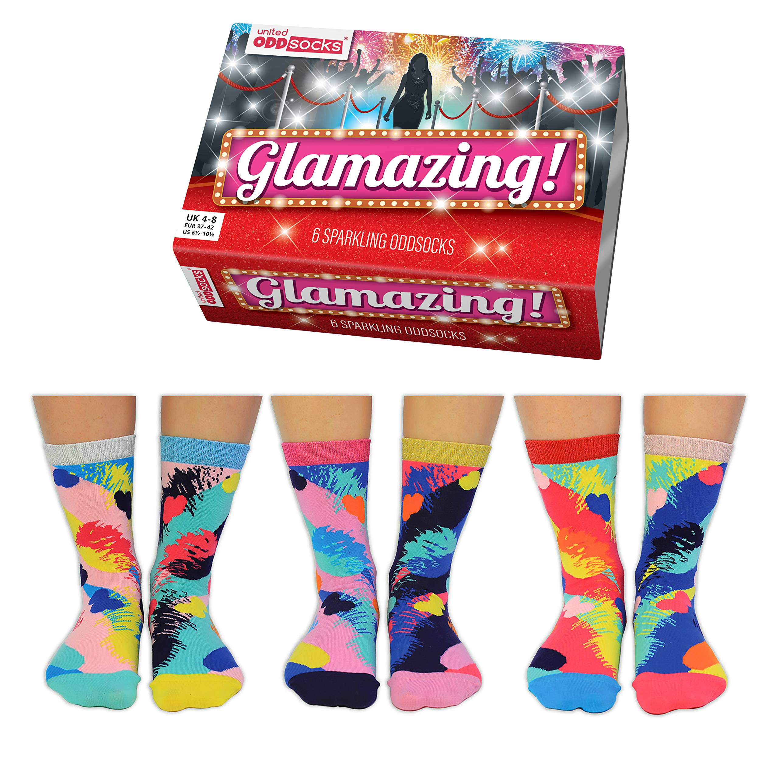 United Oddsocks Womens Oddsocks- Zing – Glamazing Sparkling Oddsocks - UK 4-8, EUR 37-42, US 6.5-10.5 – Pack of 6 Odd Socks