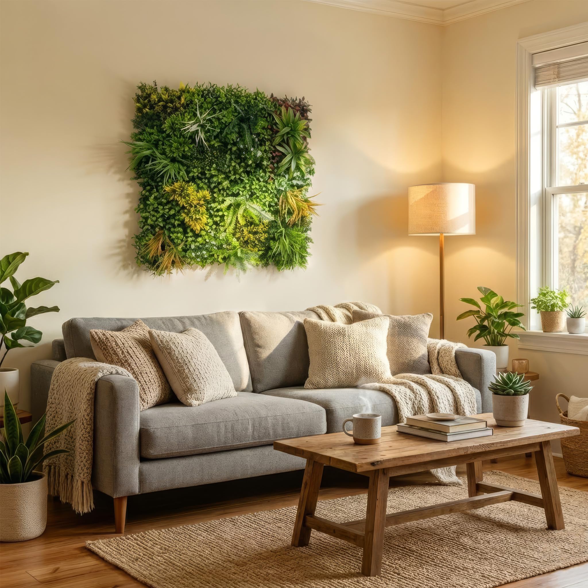 KARAT Ścianka na rośliny Spring Garden 100 x 100 cm, sztuczna ściana z systemem zatrzaskowym, wierna naturalna, bez pielęgnacji zielona ściana, do użytku wewnątrz i na zewnątrz