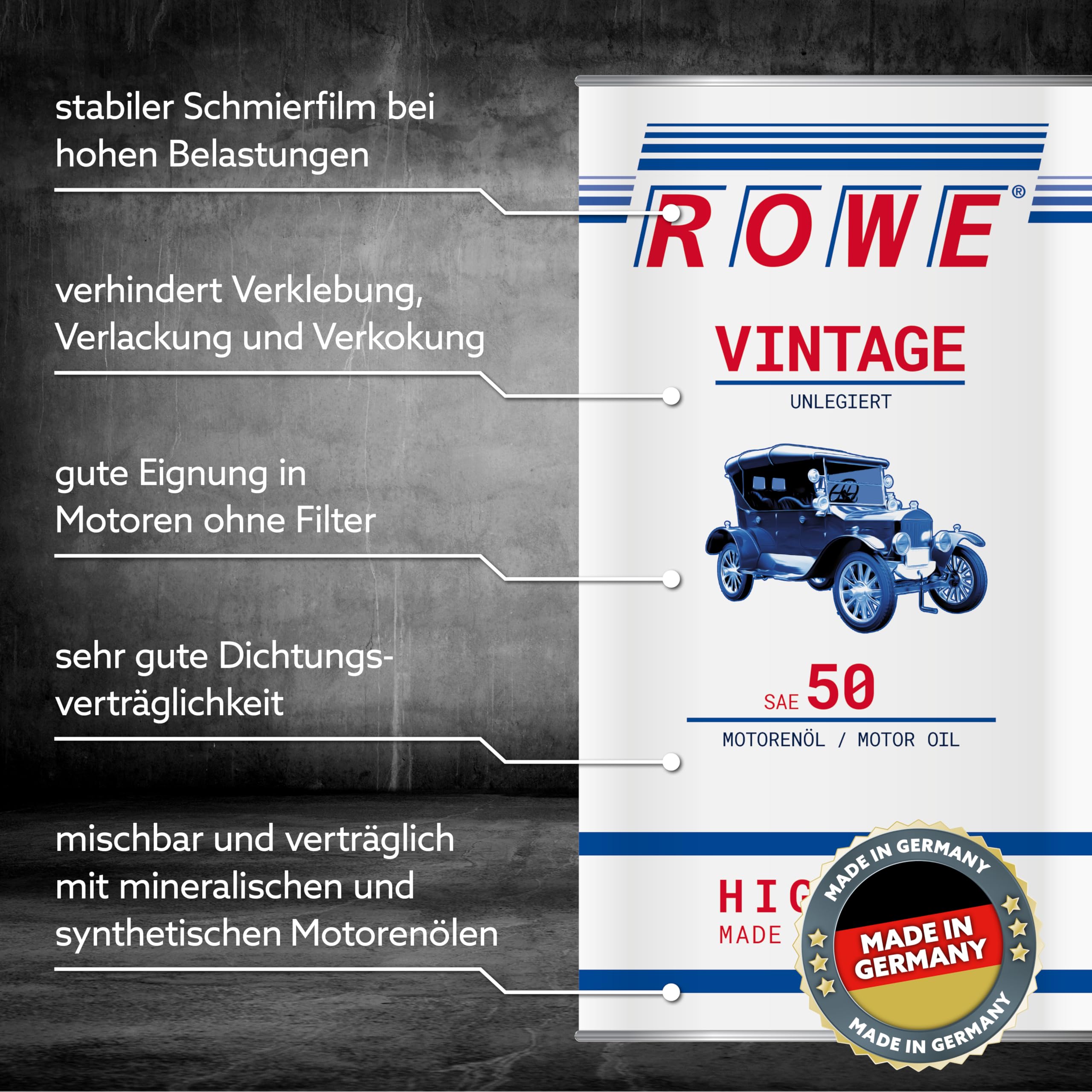 ROWE Aceite de motor SAE 50 Vintage Aceite mineral API SA 4L