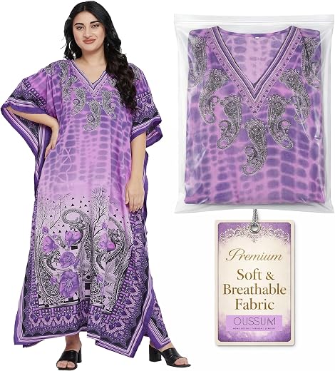Oussum Women Plus Size Kaftans Kimono Polyester Dresses Loose Caftan Dress Ladies Evening Casual Long Maxi