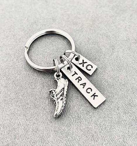 Miniatura 3 de Pewter RUN TRACK XC Key Chain - Pewter Running Shoe Charm, Pewter TRACK Pendant and Pewter XC Charm on Round Key Ring - All Pewter Key