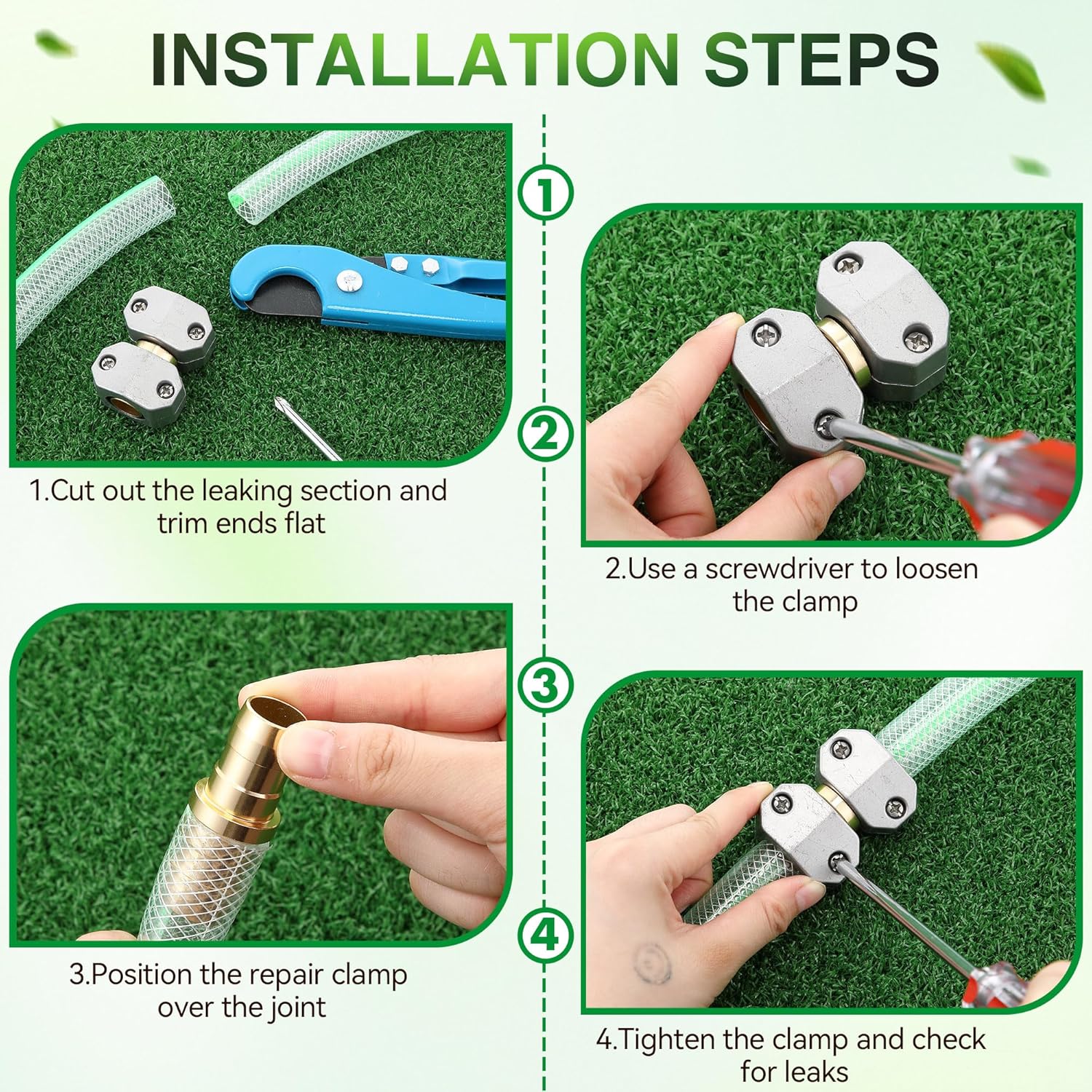 Dreyoo 4 Pack Metal Hose Mender for 5/8” and 3/4” Hoses, Aluminum & Brass Heavy Duty Hose Repair Kit, Easy to Use Mender, Leakproof Connection Design