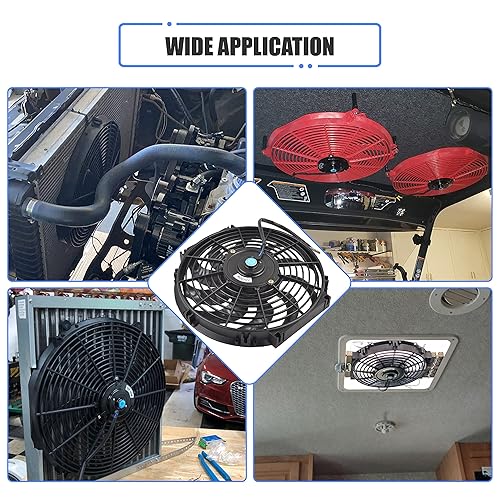 Miniatura 13 de Ventilador delgado de 12 pulgadas, ventilador eléctrico de enfriamiento para radiador, motor universal de alto rendimiento de 12 V 80 W con kit