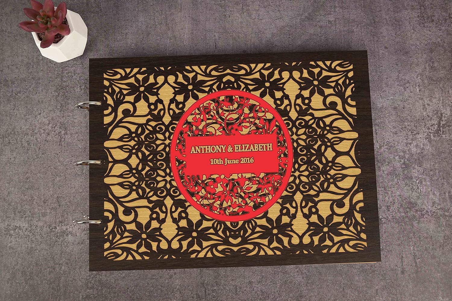 Darling Souvenir Personalized Engraved Laser Cut Wedding Guest Book Wooden Cover Sign-in Book Registry Guestbook Scrapbook-XY