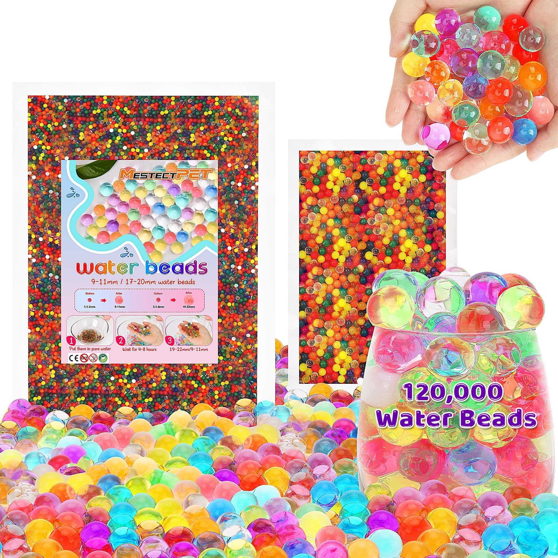 MestectPET Colorful Water Beads 100,000 Pcs & 20,000pcs Large Mix Color Gel Balls, Water Beads for Vase Fillers, Water Beads Kit for Decorating Homes Plants,Craft and Wedding