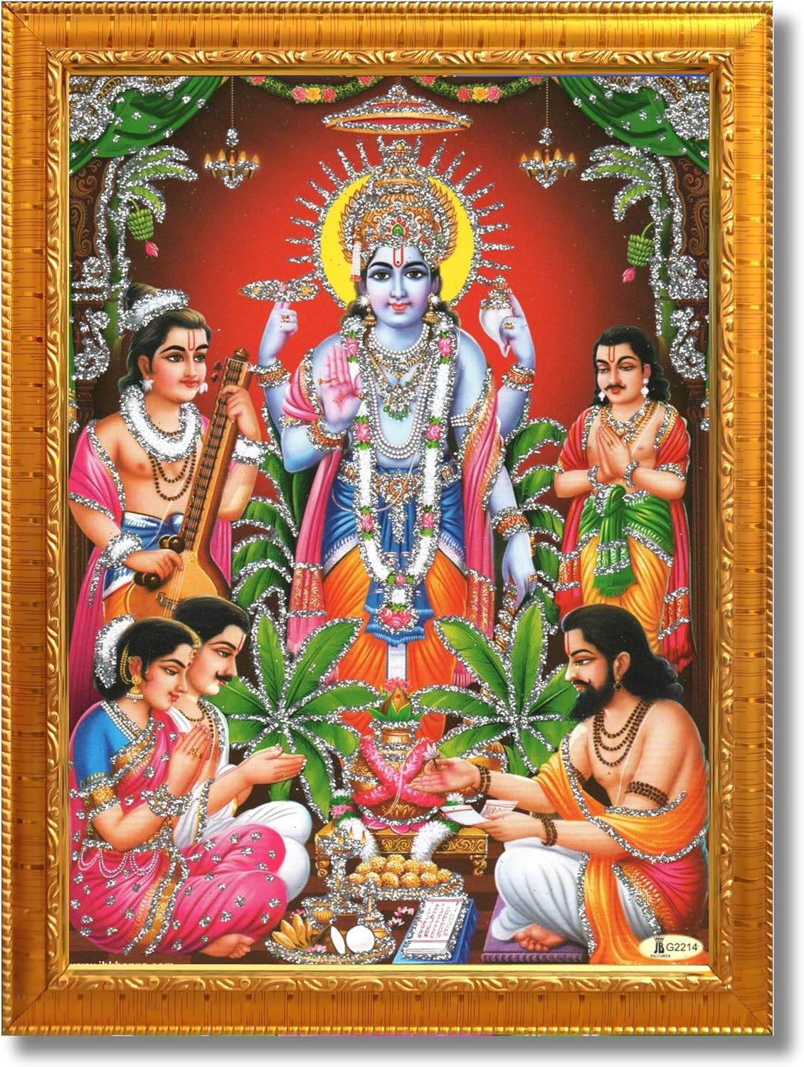 Lord Satyanarayana Swamy | Bhagwan Satyanarayan Wall Painting Religious Wood Photo Frame with Acrylic glass (Golden, 6 X 8 inch)