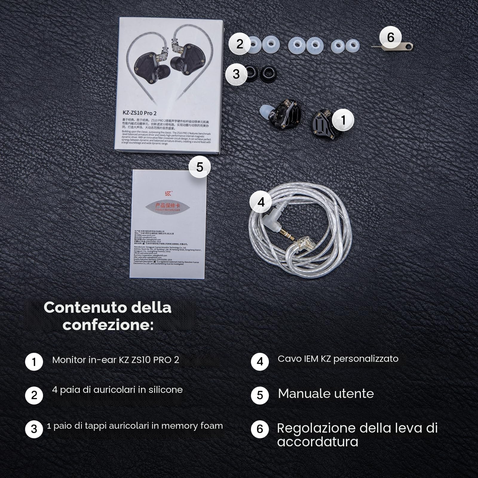 Linsoul KZ ZS10 PRO 2 In Ear Monitor IEM, auricolari cablati ibridi 1DD+4BA, con interruttore di sintonizzazione a 4 livelli, auricolari da gioco con crossover a 3 vie (Nero, Senza microfono)