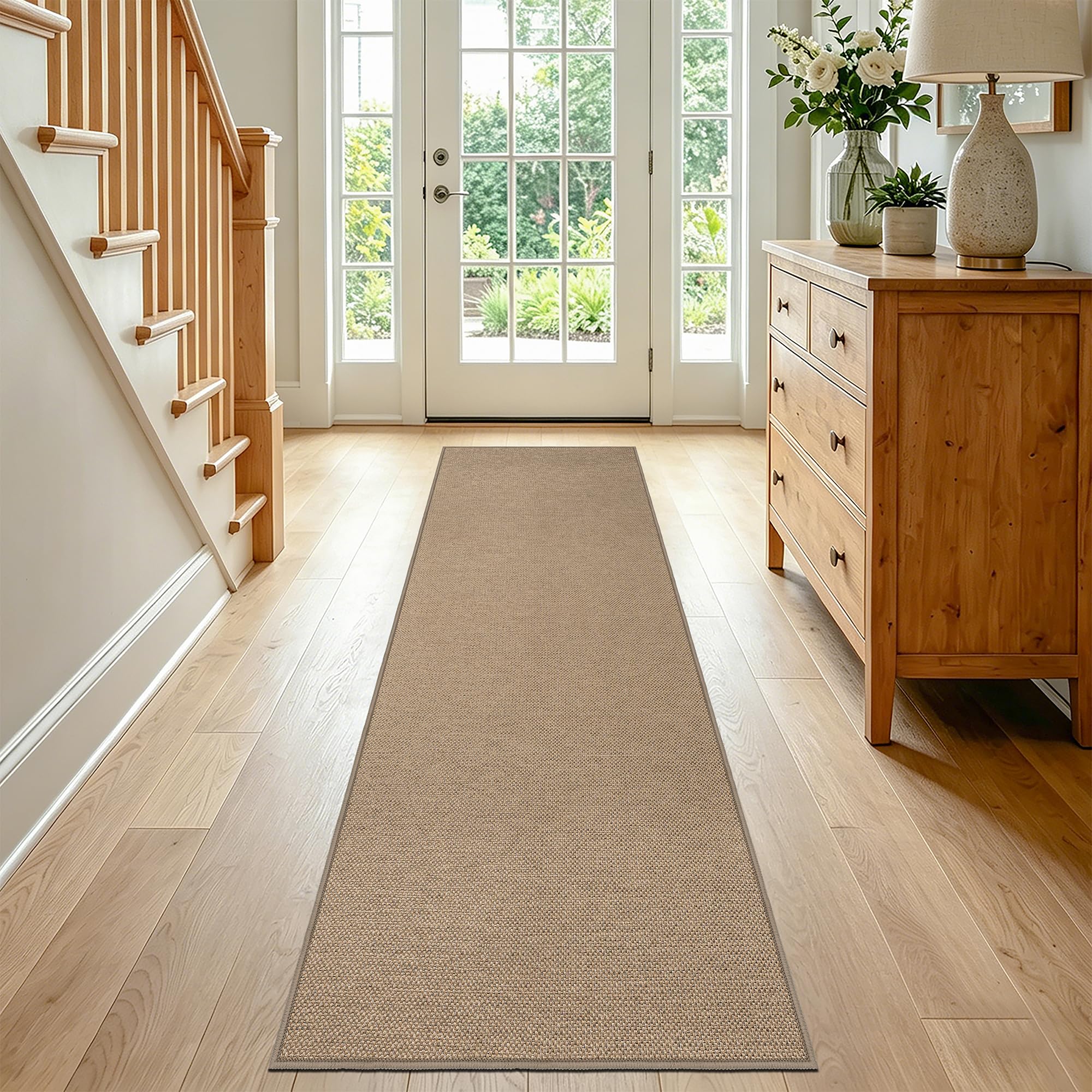 VSIWB Easy Jute Runner Rugs for Hallway 60x240 cm Non-Slip Washable Kitchen Mats Neutral Low-Pile Indoor Outdoor Carpet for Bedroom Laundry Entryway Porch — image 1