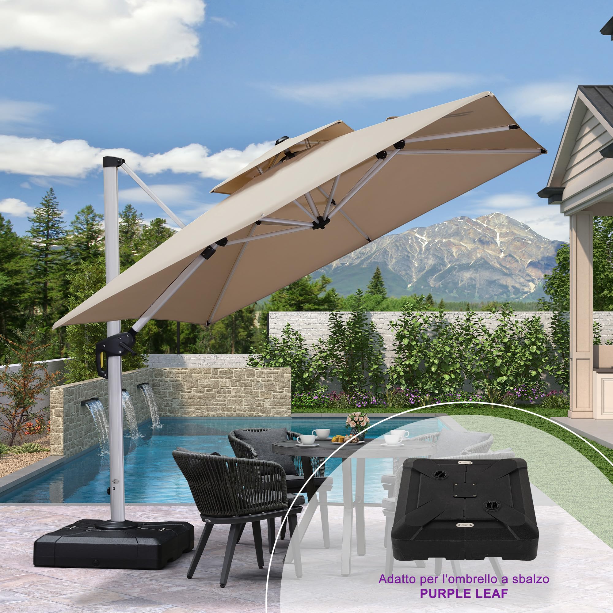 PURPLE LEAF Base per Ombrellone 80 x 80 x 20 cm, Da riempire con acqua o sabbia Fino a 100 kg