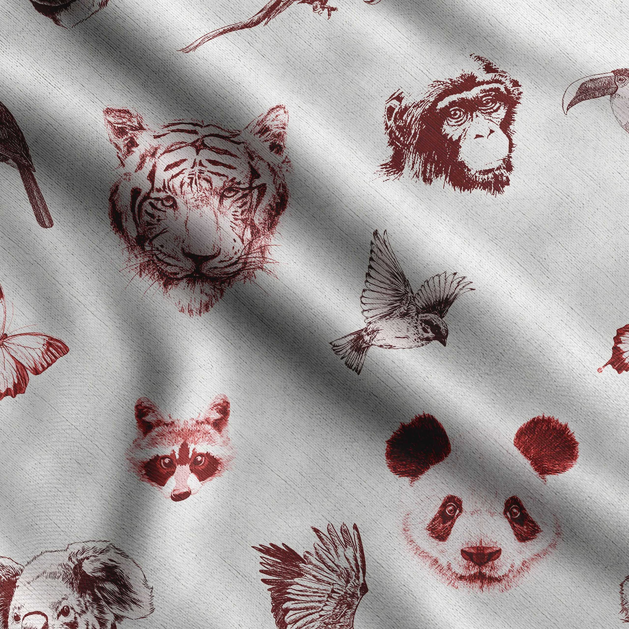 Soimoi Animals Print - Red, Canvas Fabric Material - 56 Inch Wide, 1 Meter, Unstitched Fabric for Upholstery, Bags, Workwear and Outdoor Gear.