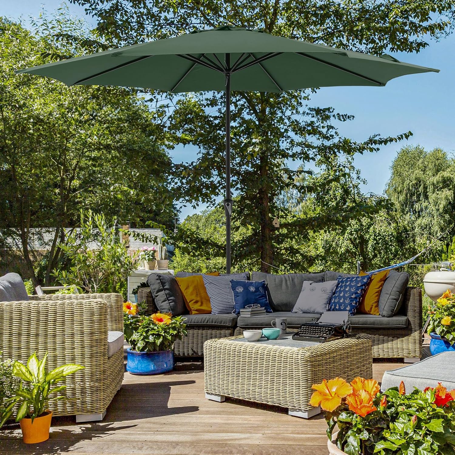 COBANA Patio Umbrella with Base Included, Outdoor Market Table Umbrella with Umbrella Stand Weights