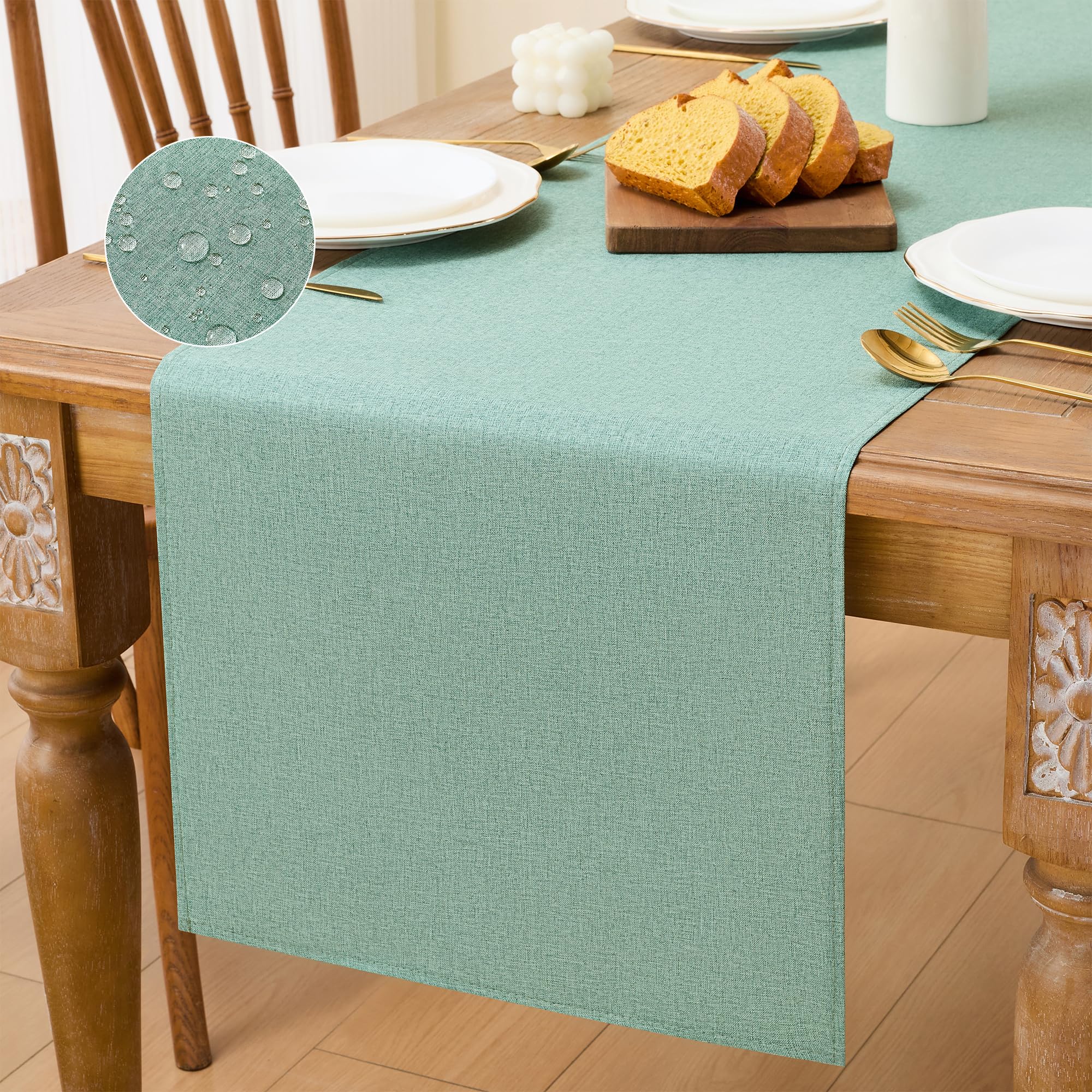 LAIDANLA Sage Green Waterproof Table Runner 40 x 140 cm Linen Table Runner
