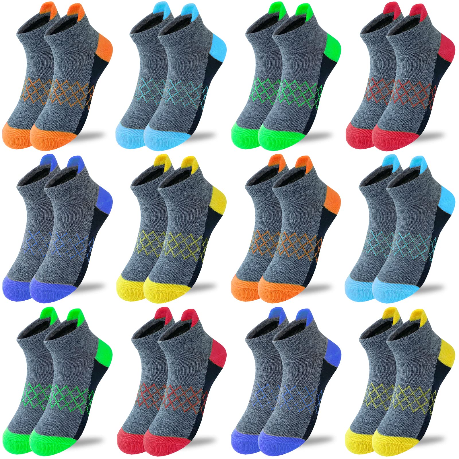 JAMEGIO12 Pairs Boys Socks kids Half Cushion Low Cut socks Sport Ankle Athletic Sock for Little Big Kids Size Age 3-14 Years