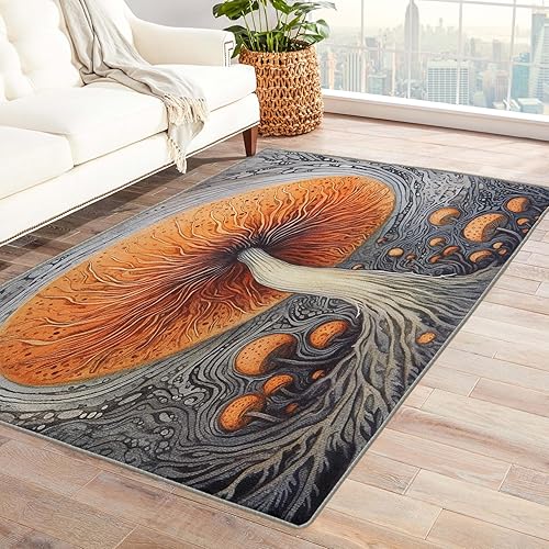 Alfombras de hongos de 3 x 4 pies para entrada, dormitorio, sala de estar, fantasía, lavable, antideslizante, suave, alfombra de pelo bajo, alfombra