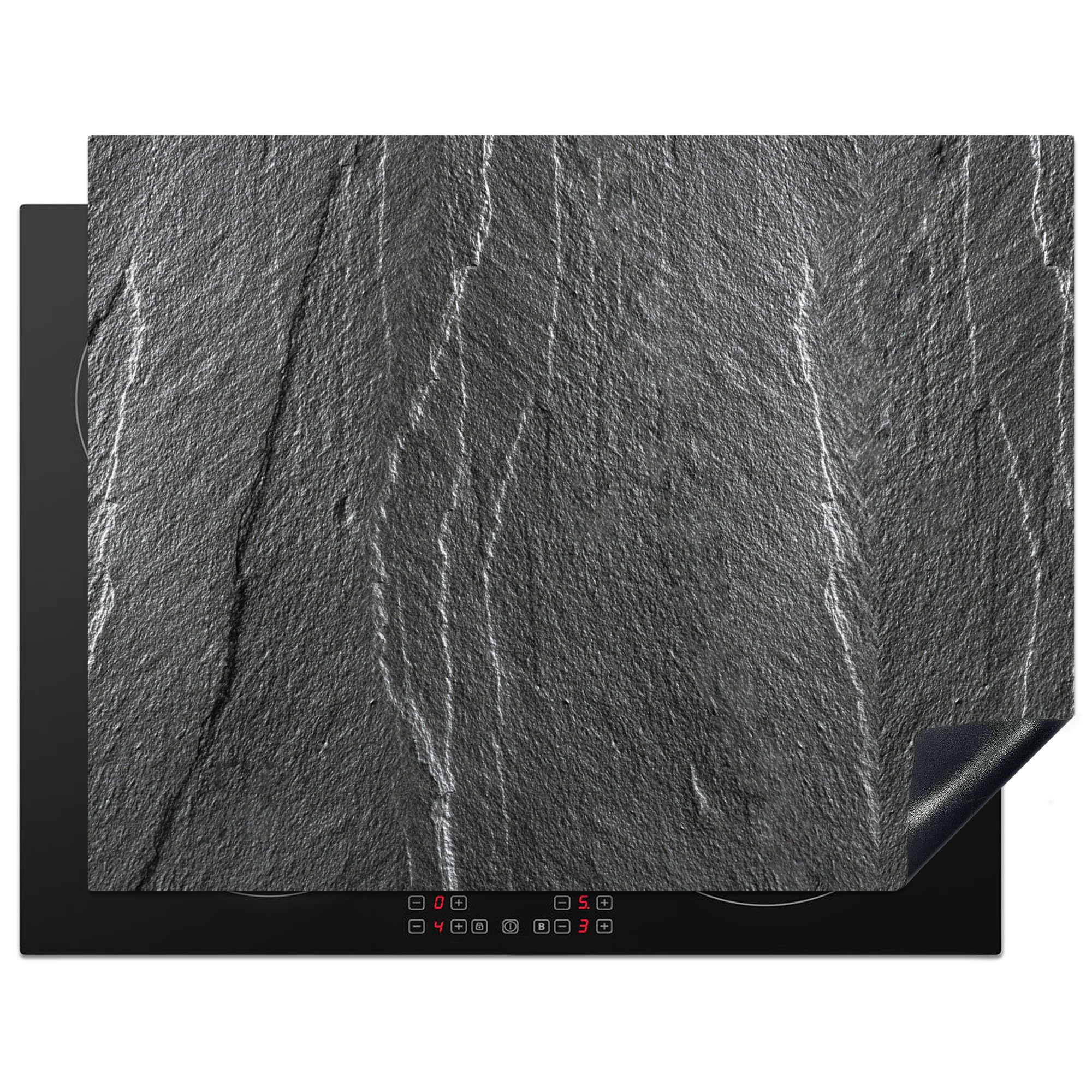 KitchenYeah© Induction Hob Cover Protector Mat 23.2"x30.3" / 77x59 cm Kitchen Universal Ceramic Covers for Electric Cookers Vinyl Stone - Anthracite - Grey - Stone Structure