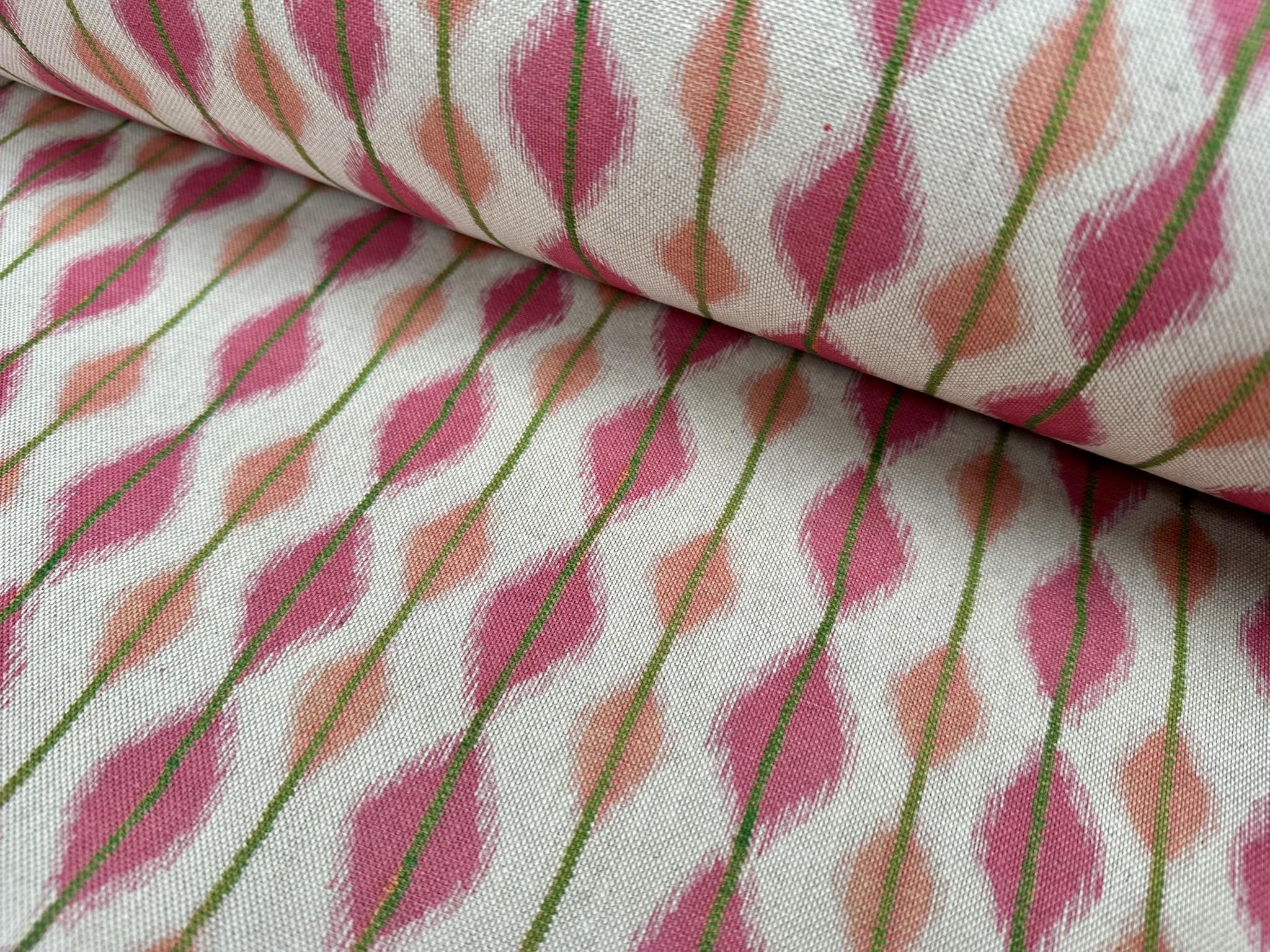 Cojín para tapicería de tela Ikat de mezcla de lino y algodón, color rosa y verde, 284 cm, extra ancho, se vende por metros