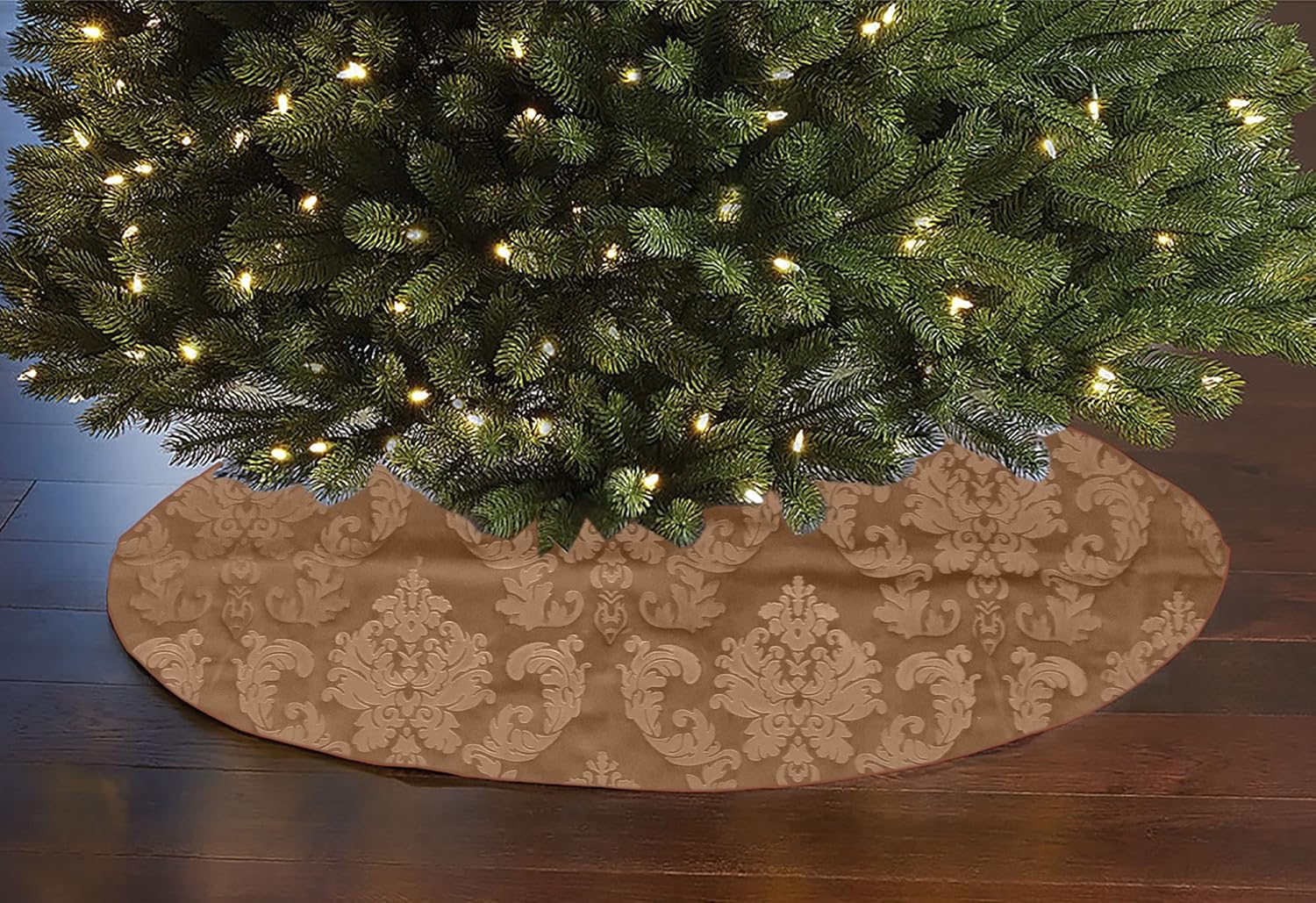 Lovemyfabric Velvet Embossed Damask Christmas Tree Skirt 54" Round (Black)