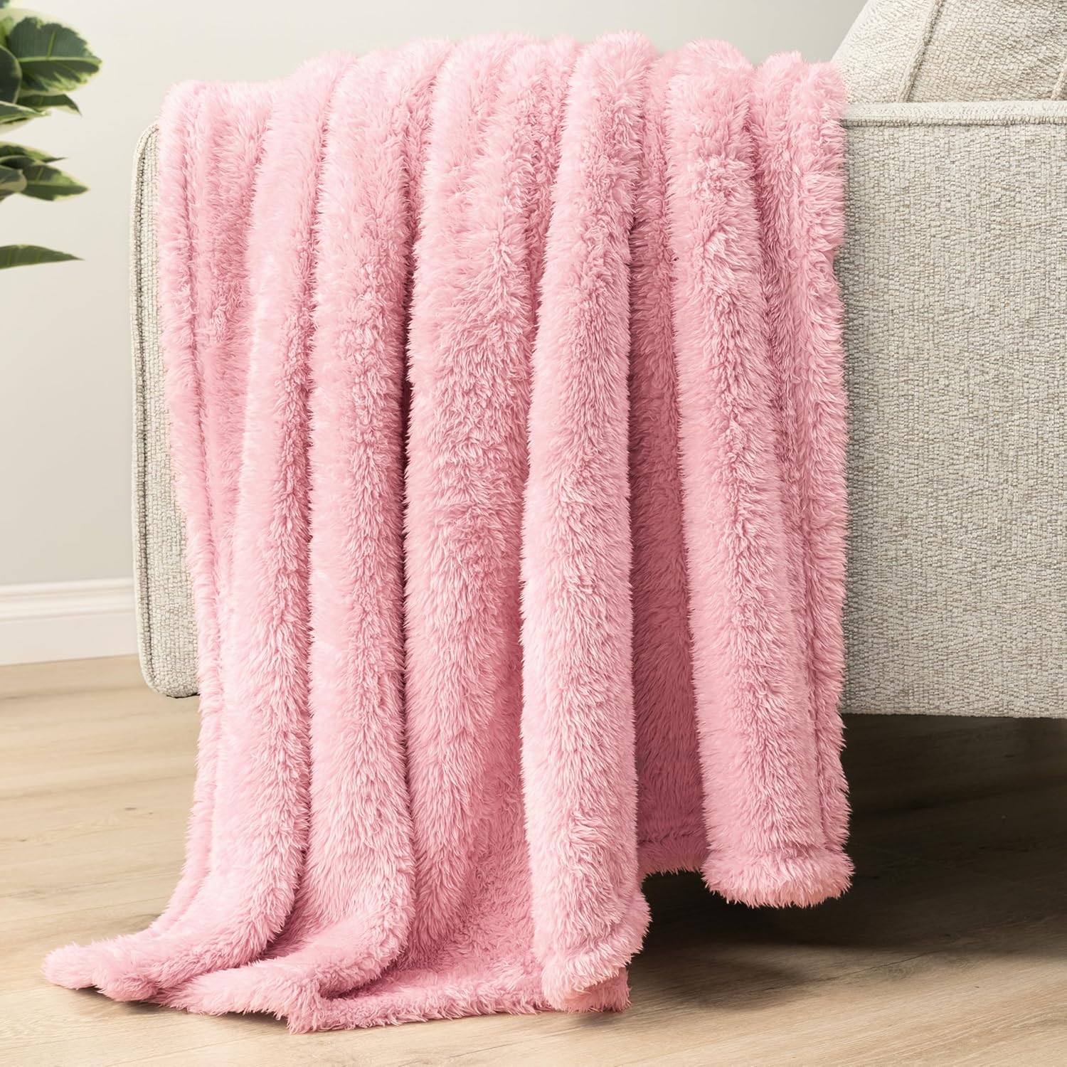 PAVILIA Sherpa Throw Blanket for Couch Sofa, Light Pink Fluffy Warm Plush Blanket for Bed, Cozy Super Soft Lightweight Throw, Fuzzy Decorative Blanket, All Season Home, 50x60 - Image 5