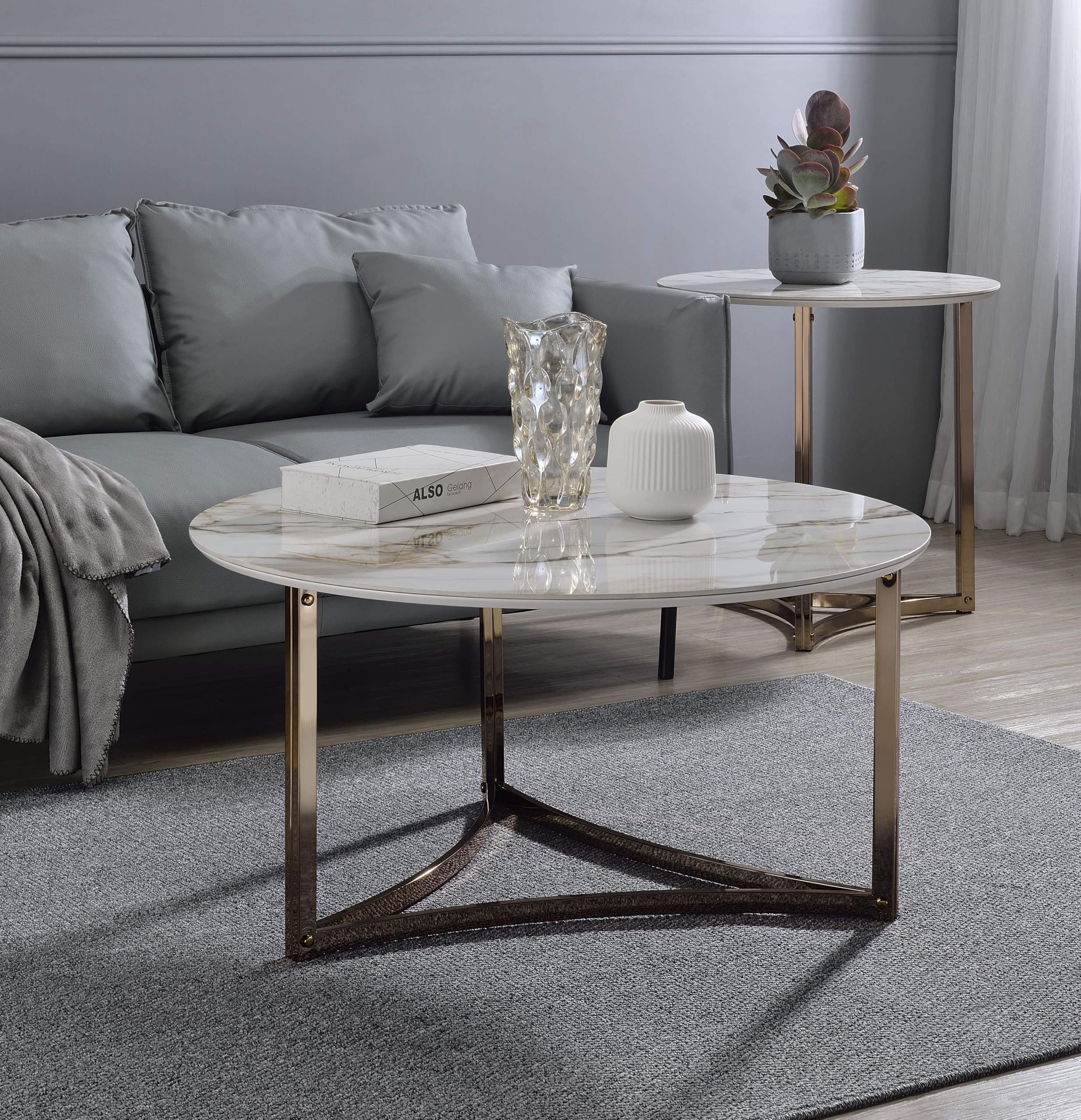 Amazon.com: Acme Aziz Contemporary Metal Coffee Table with Stone