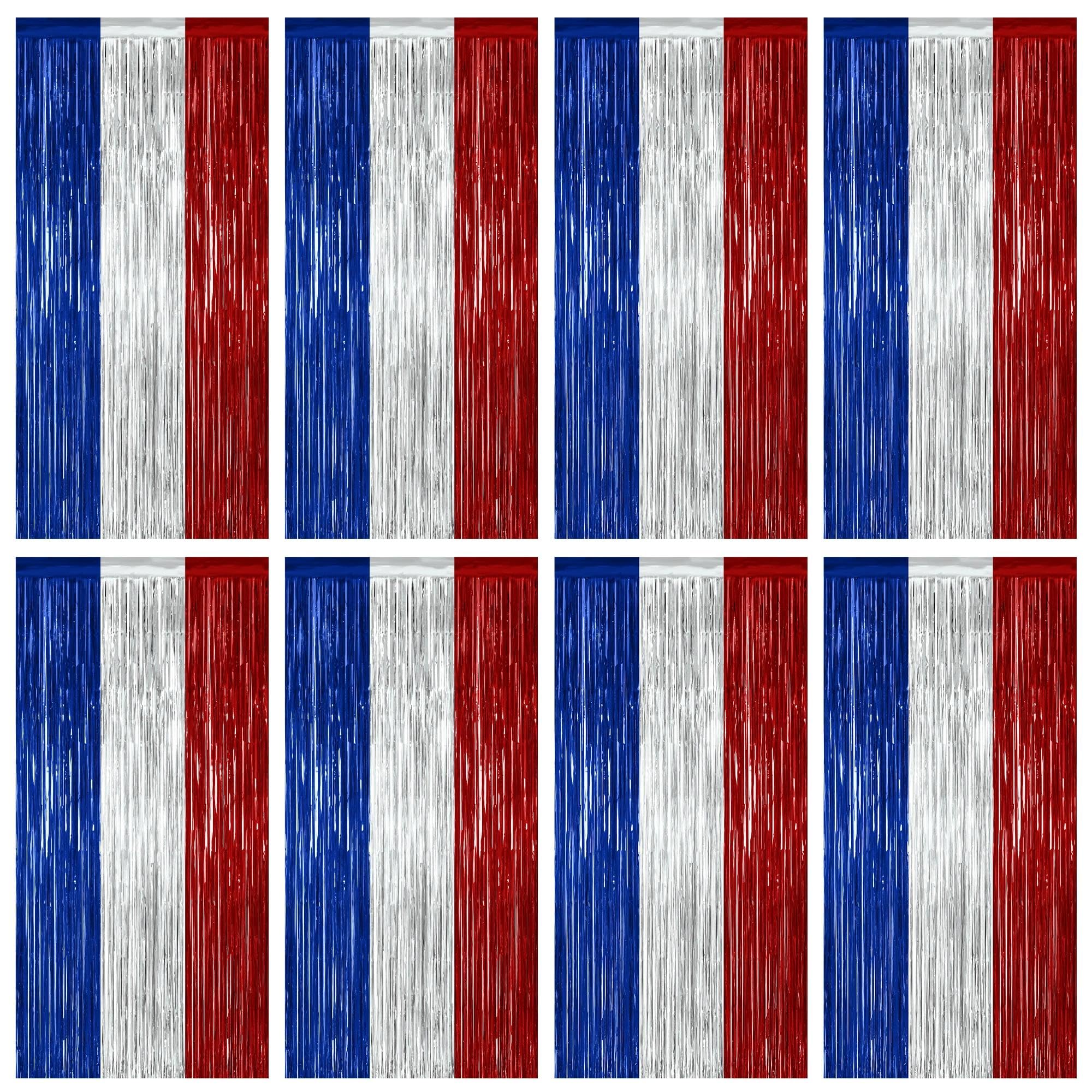 ZATAYE 8 Pack Blue Silver Red Foil Curtain Streamer Decorations