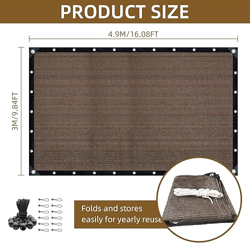 Miniatura 3 de Toldo de privacidad con ojales, 90 % de protección solar, cubierta de privacidad para terraza, porche, patio, jardín, pérgola, 10 x 16 pies