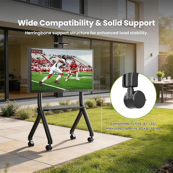 Sylvox Carro Móvil para TV Exterior, Acero Aleado, Ruedas 360°, Soporta 43-55 Pulgadas miniatura 6