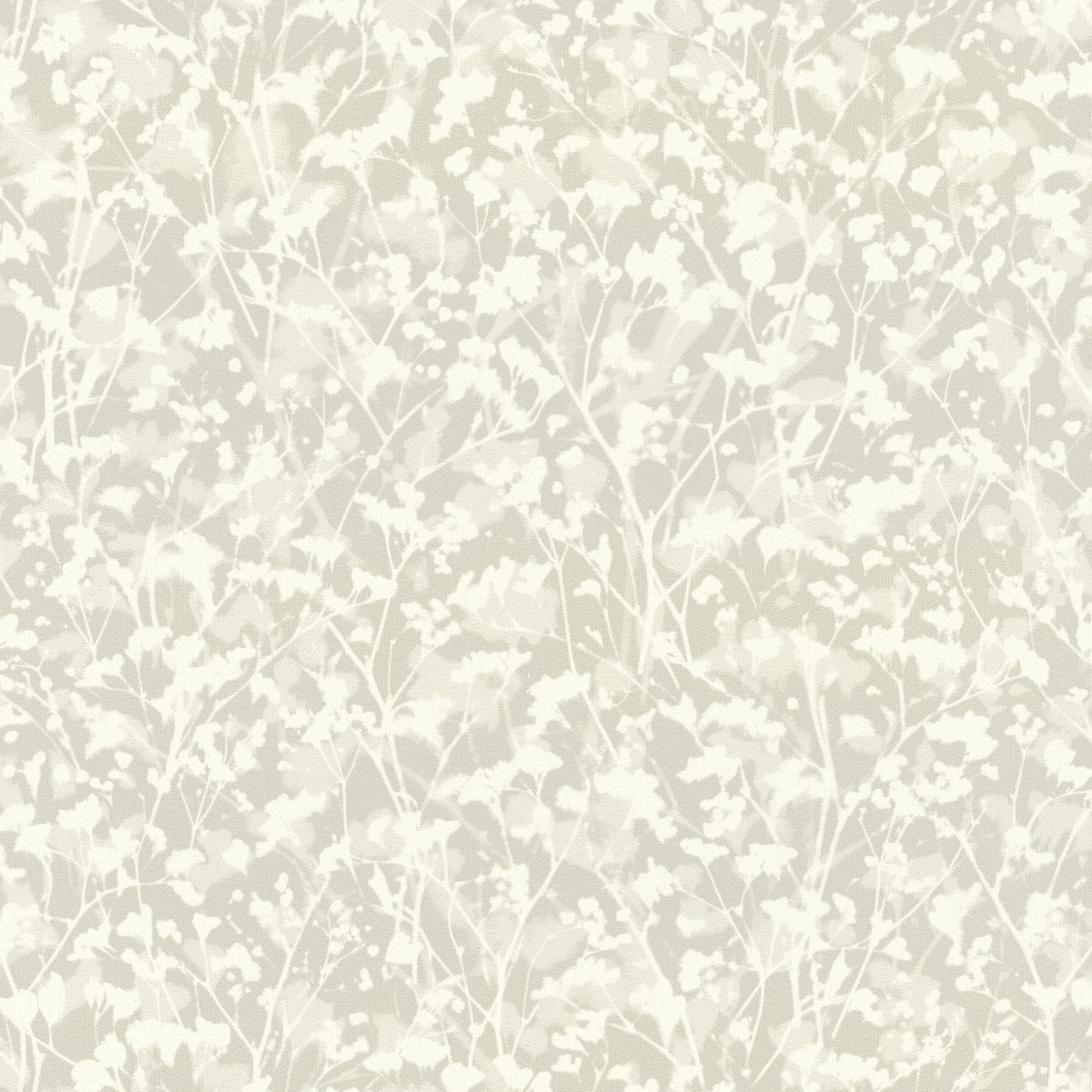 Papier peint intissé floral Rasch blanc et gris de 10m x 0,53m