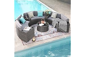 SUNSITT Outdoor Patio Furniture 11-Piece Half-Moon Sectional Round Set Curved Sofa with...