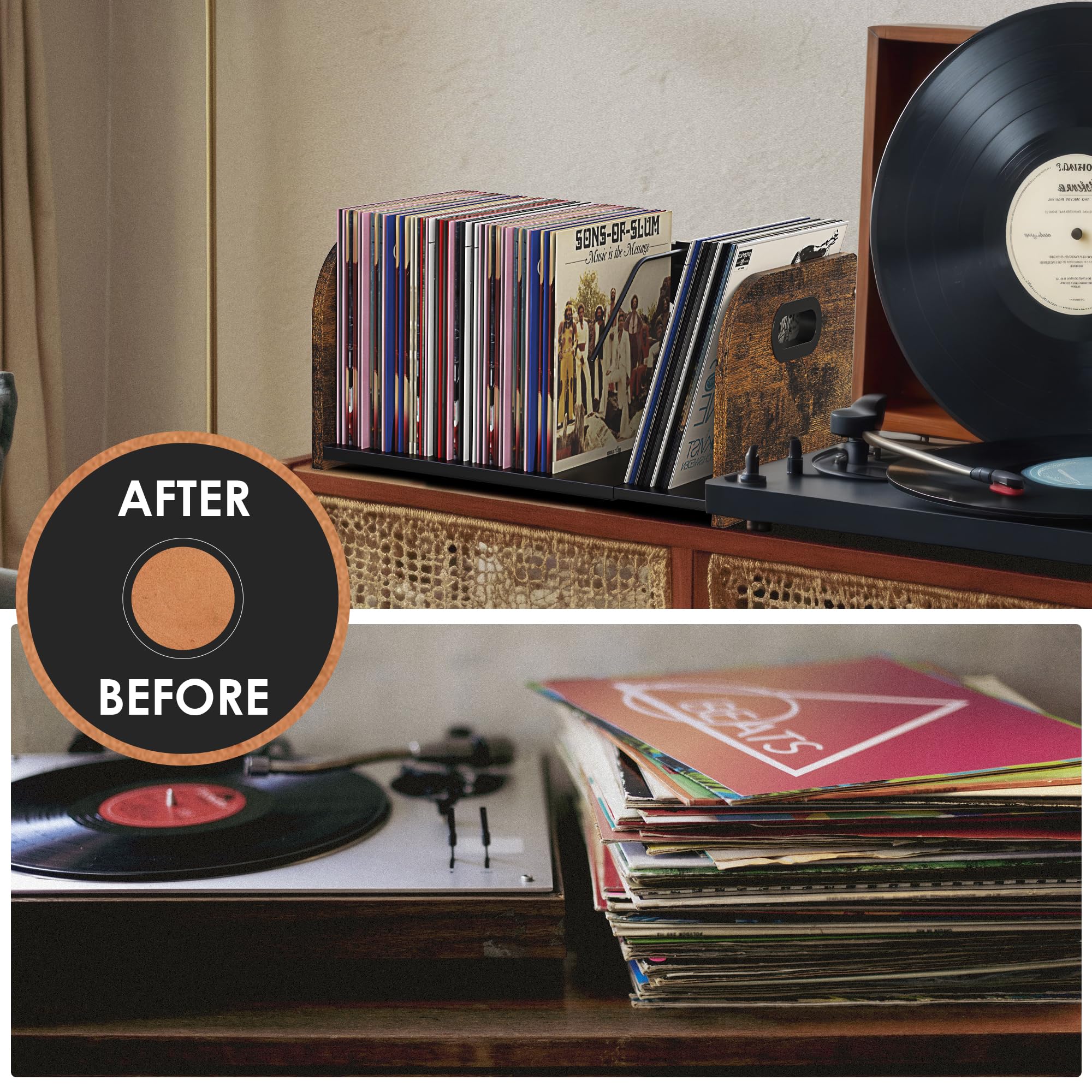 Soporte de almacenamiento de discos de vinilo, soporte expandible con divisor móvil, almacenamiento de álbumes de 110 LP para discos de vinilo, soporte de vinilo, estante de exhibición de discos,