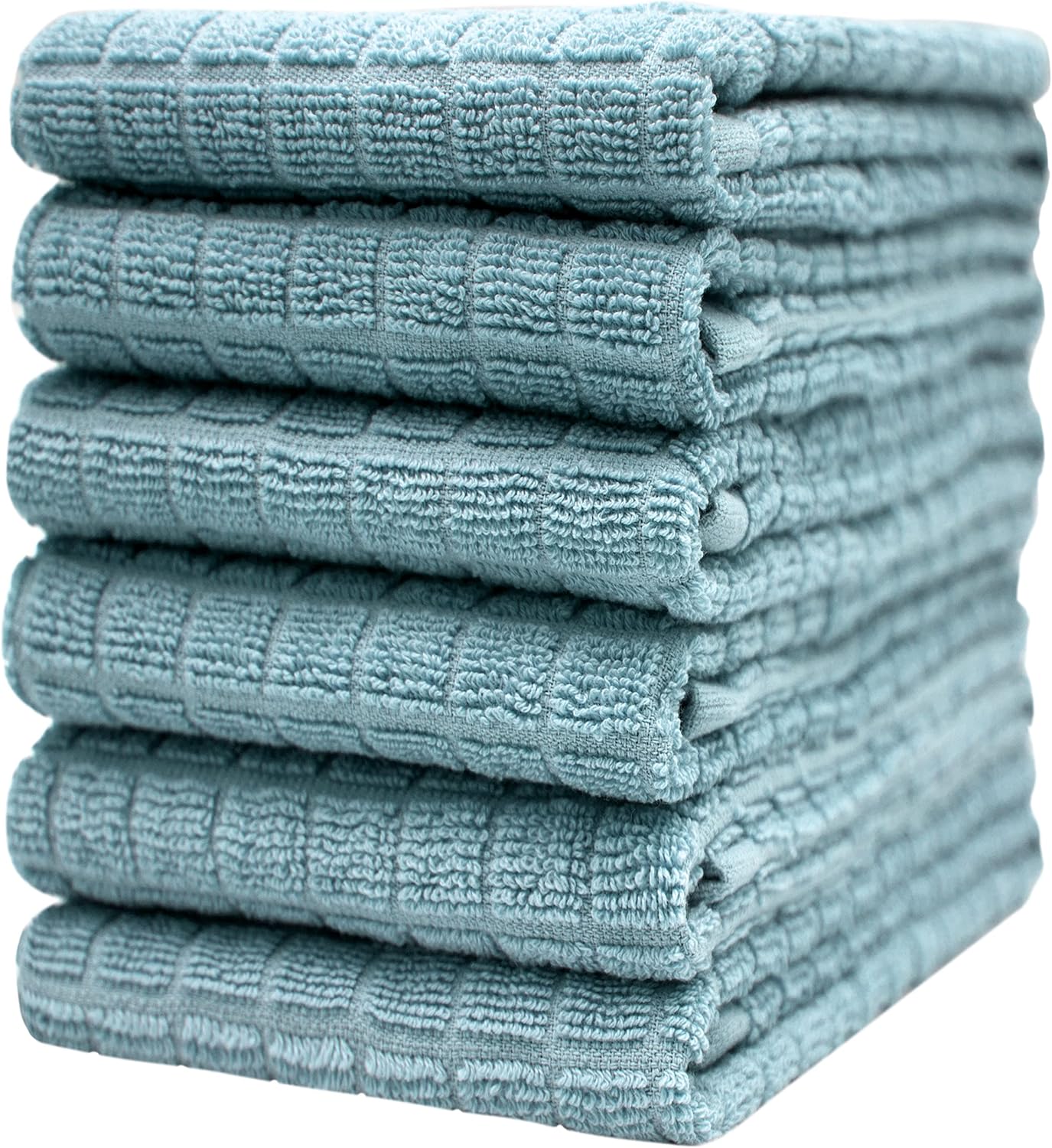 Premium Kitchen Towels (16”x 28”, 6 Pack) – Large Cotton Kitchen Hand Towels – Highly Absorbent Tea Towels Set with Hanging Loop (Aqua, Checked)