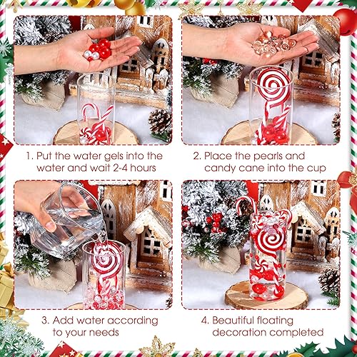Miniatura 3 de Fumete 6190 piezas de relleno de jarrón flotante de Navidad, 150 perlas, 40 bastones de caramelo y 6000 cuentas de gel de agua transparentes para