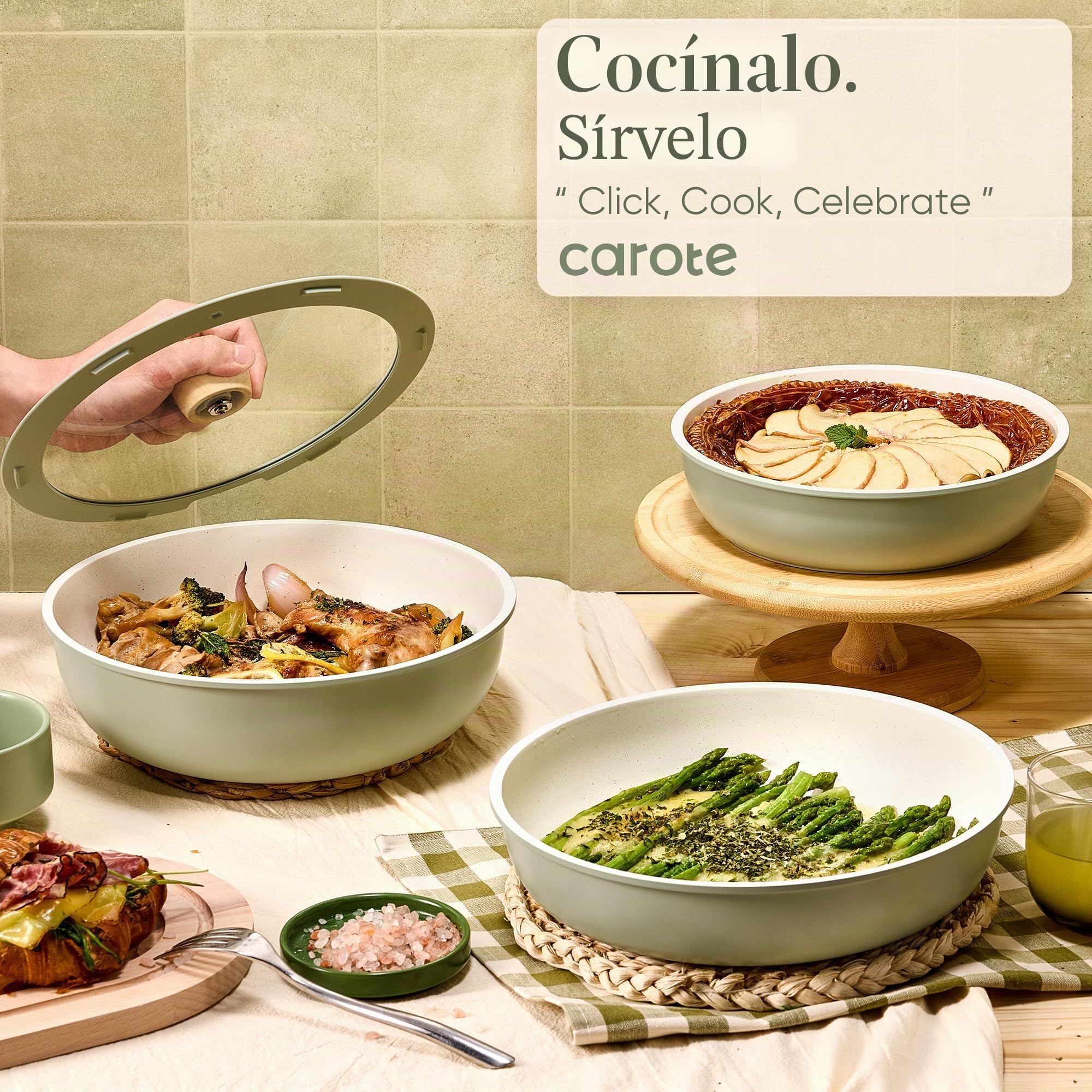CAROTE Juego de ollas y sartenes, juego de utensilios de cocina antiadherentes con mango desmontable, 19 piezas de utensilios de cocina de inducción antiadherentes con mango extraíble, juego de