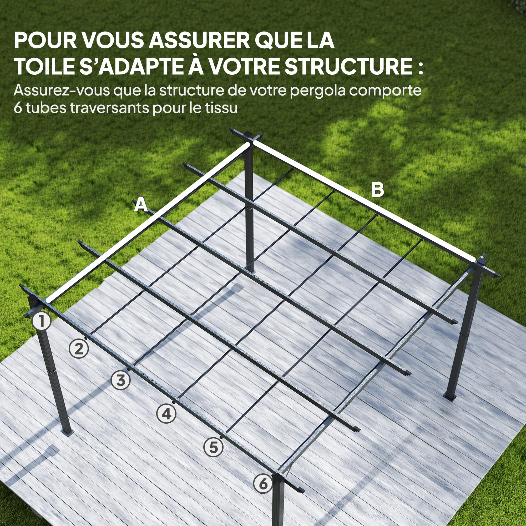 Outsunny Toile de Toit pour pergola Bâche pour Pergola rétractable de 3 x 3 m, Toile Uniquement 288 x 298 cm en Polyester 180g/m³, Protection Solaire 30+, Gris foncé