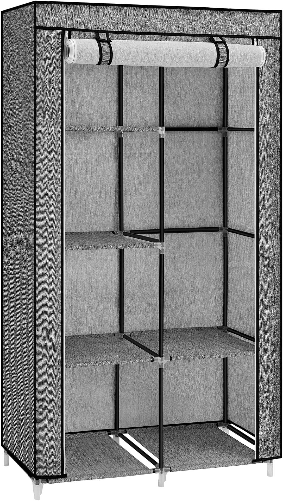 Armadio Pieghevole Baroni Home - Cabina Armadio In Tessuto Con Ripiano E Appendiabiti, 70x45x155 Cm, Grigio - Foto 9